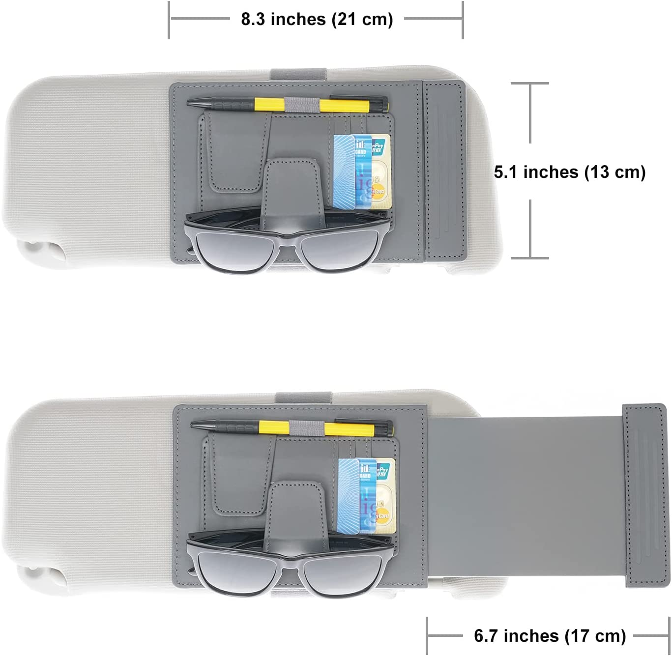 Universal Car Sun Visor Organizer and Extender - Anti-Glare Sunshade with Multi-Pocket Storage for Sunglasses, Cards, and More - Improve Driver Safety and Convenience, 1 Piece (Gray) - Gray image number 3