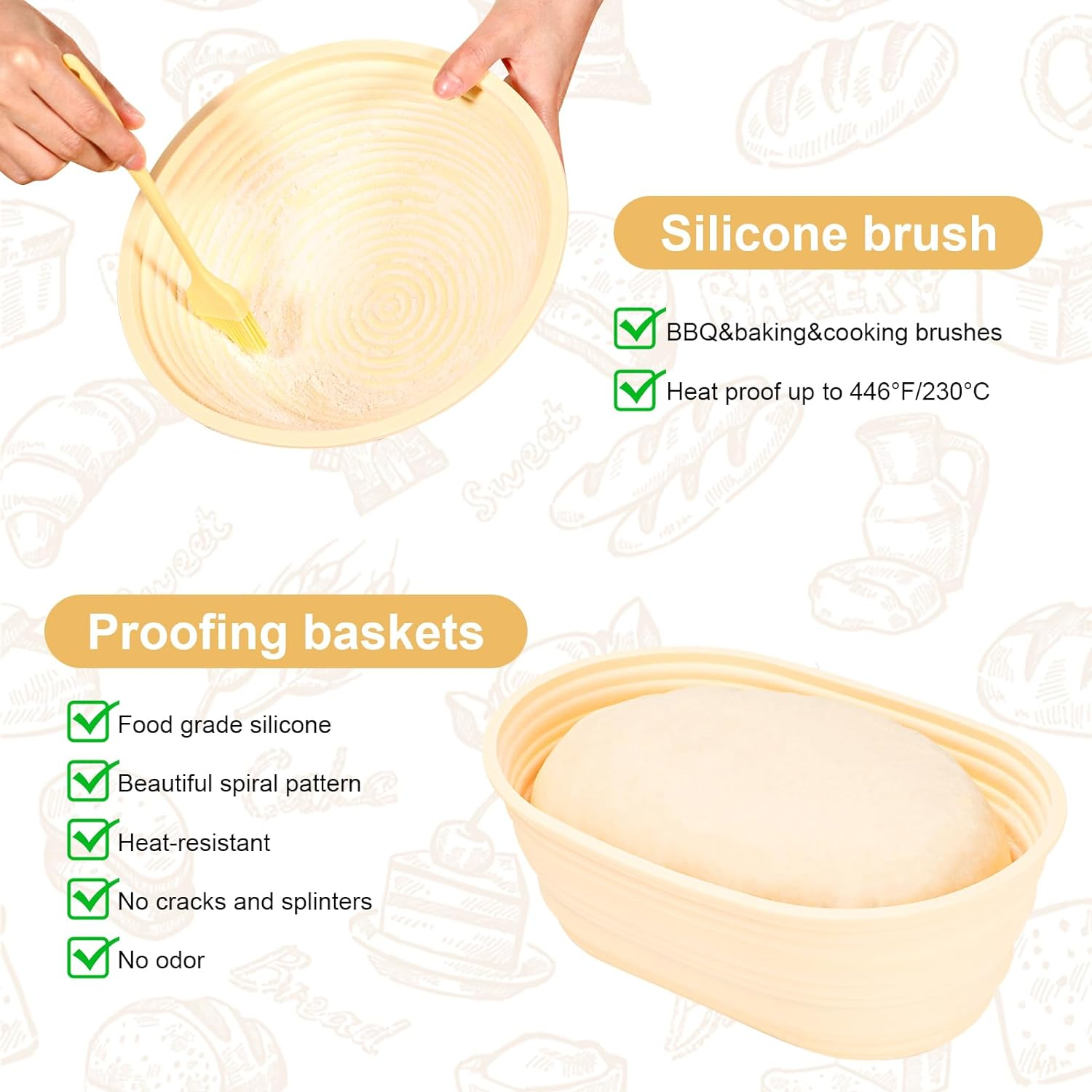 Sourdough Starter Kit Bread Baking Supplies Bread Proofing Basket 9 Inch round & 10 Inch Oval Bread Proofing Basket, 24Oz Jar (700Ml Glass, round and Oval Basket)
