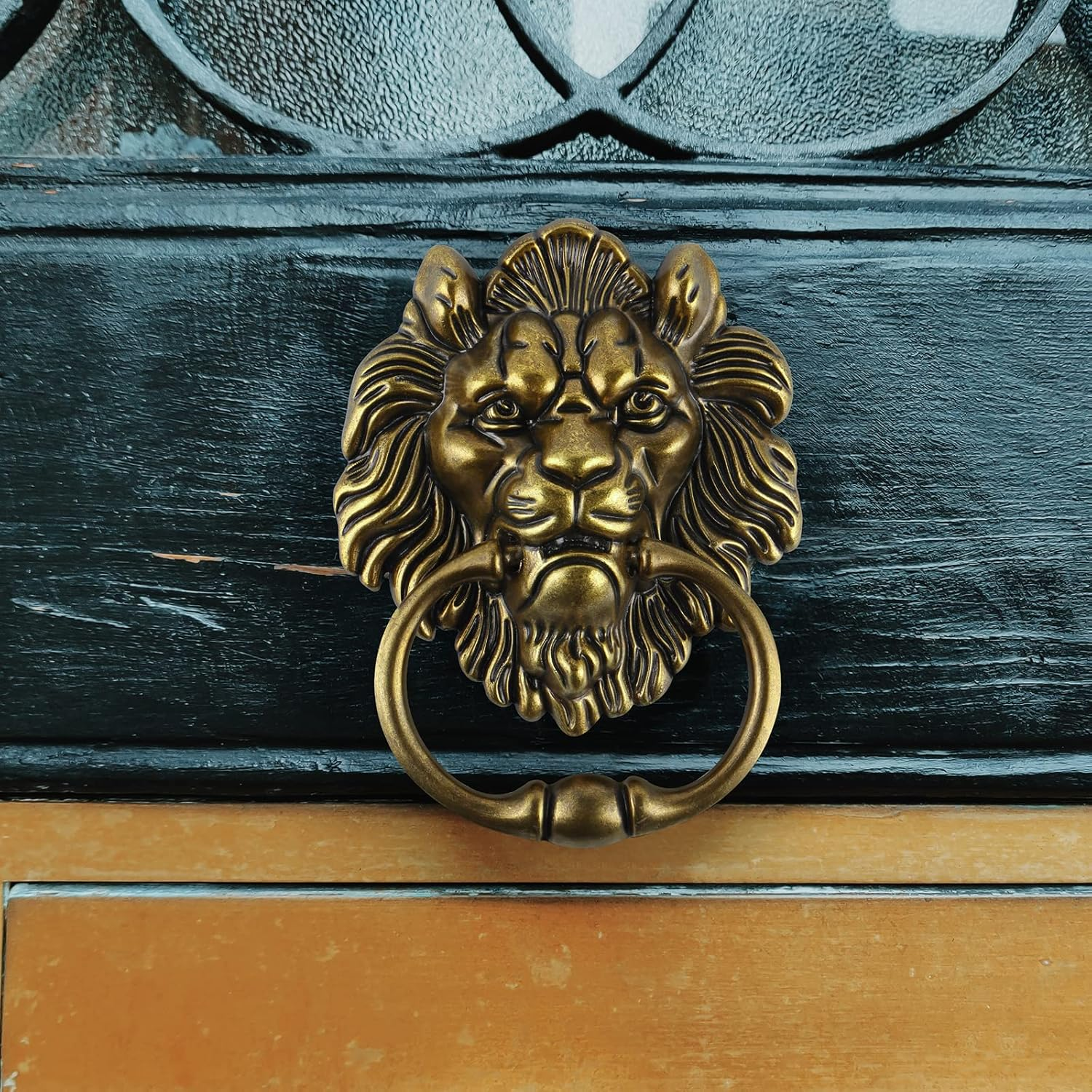 MOLIGOU Lion Head Door Knocker, 6 Inch Decorative Front Door Knocker, Antique Lion Door Ring Pull Handle (Antique Bronze) - Silver image number 6