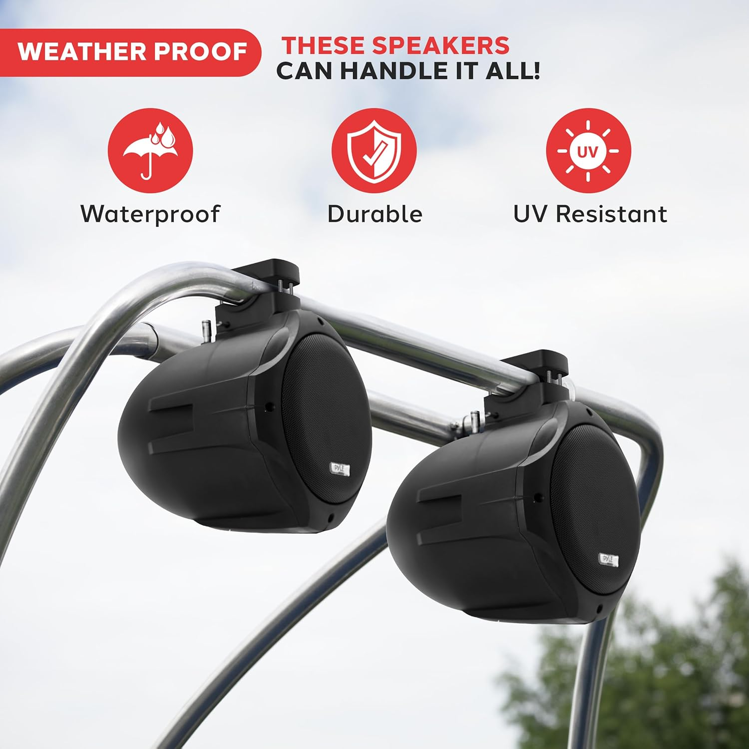 Pyle 6.5 Inch Dual Marine Speakers-2 Way IP44 Waterproof, Weather Resistant Outdoor Audio Stereo Sound System with 200 Watt Power and Poly Mica Cone and Butyl Rubber Surround-1 Pair - PLMRB85 (Black) image number 3