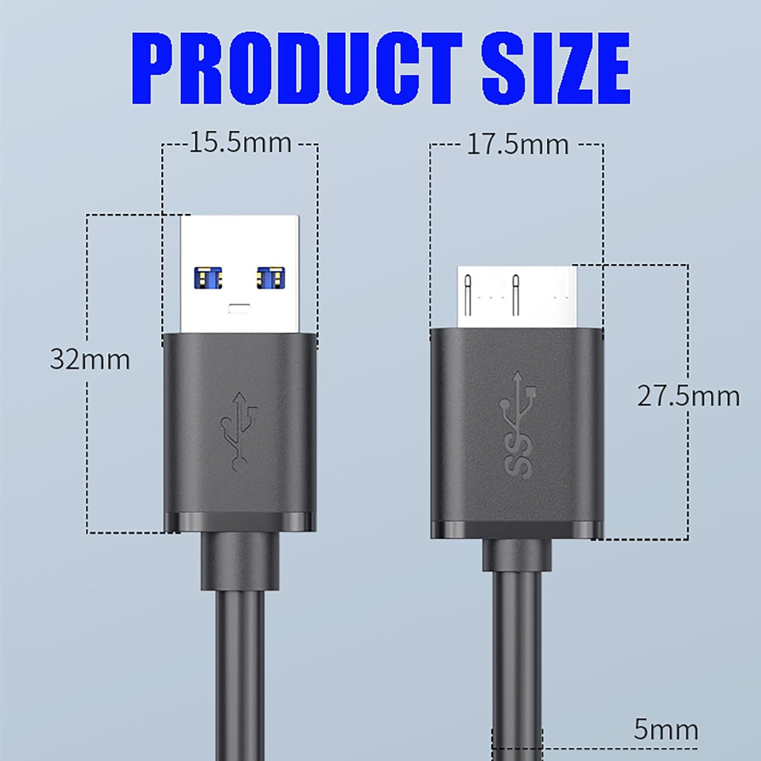 USB 3.0 Hard Drive Cable, Tunghey USB-A to Micro B Cable Compatible with Galaxy S5, Note 3, Note Pro 12.2, Camera, Hard Drive and More USB 3.0 5Gbps Data Transfer Cord (1M) image number 2
