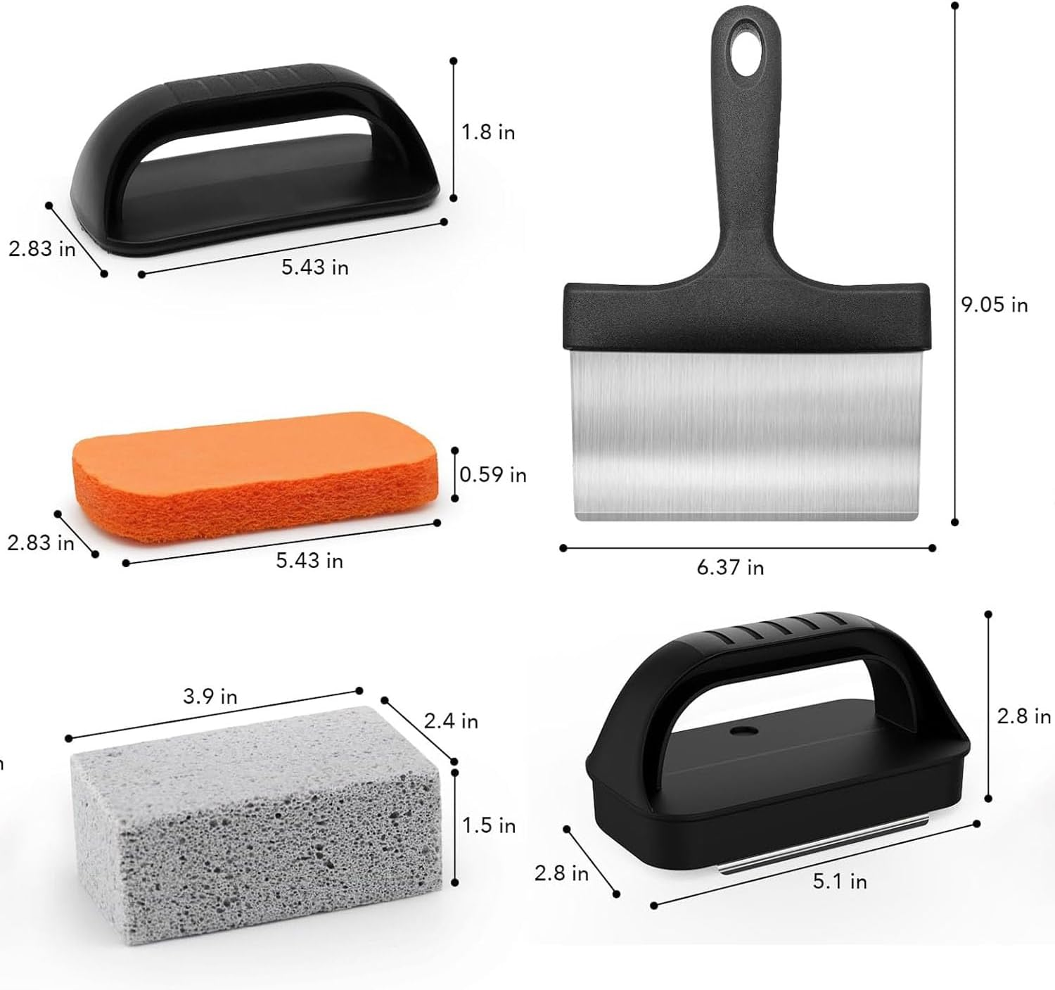 Heavy Duty Grill Cleaning Kit for Flat Top Griddle Commercial Grade Scraper & Stone Cleaner with Handle, Cast Iron Care & Maintenance Tools, Outdoor Cooking & Barbecue Accessories image number 1