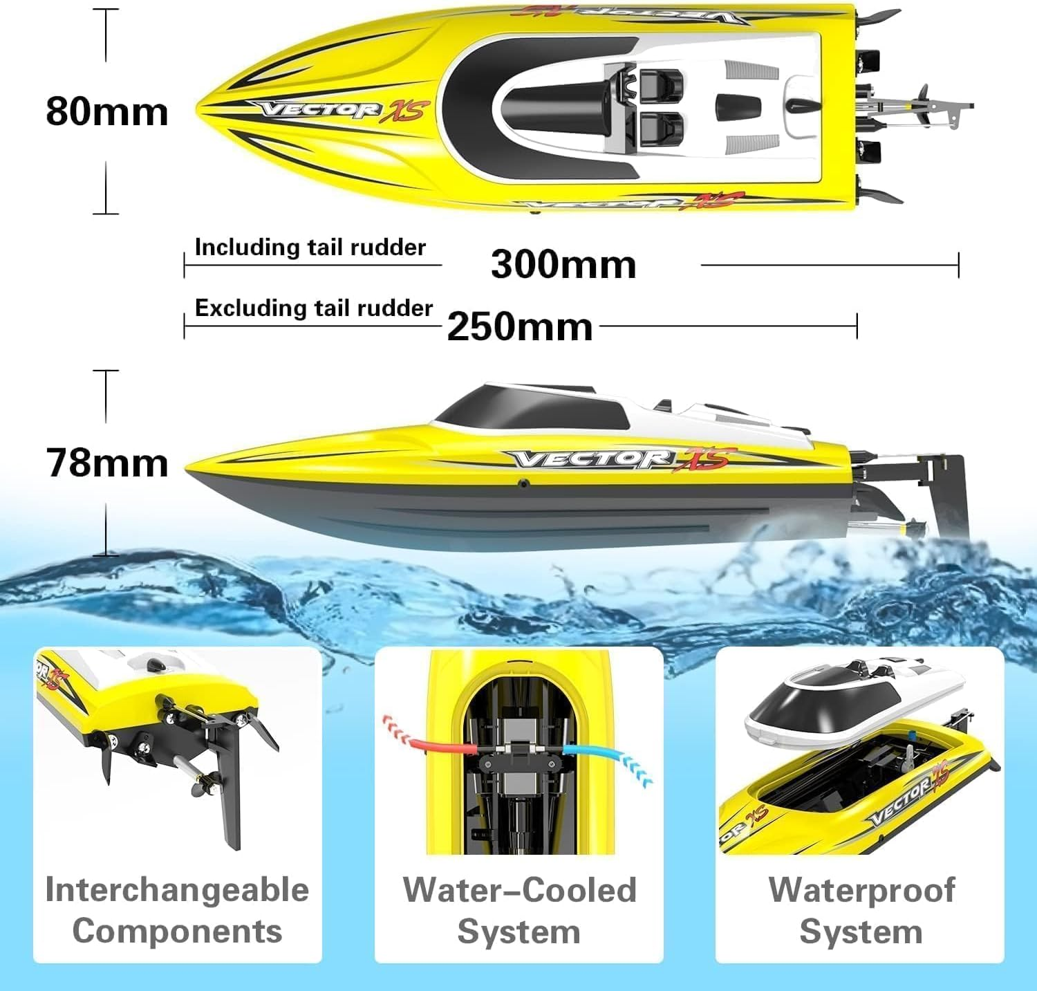 VOLANTEXRC RC Boat 20+ MPH Speed Remote Control Boat for Beginners with 2 Batteries, Reverse Action,Rc Boat for Adults (795-4Yellow) - 79505 Blue image number 7