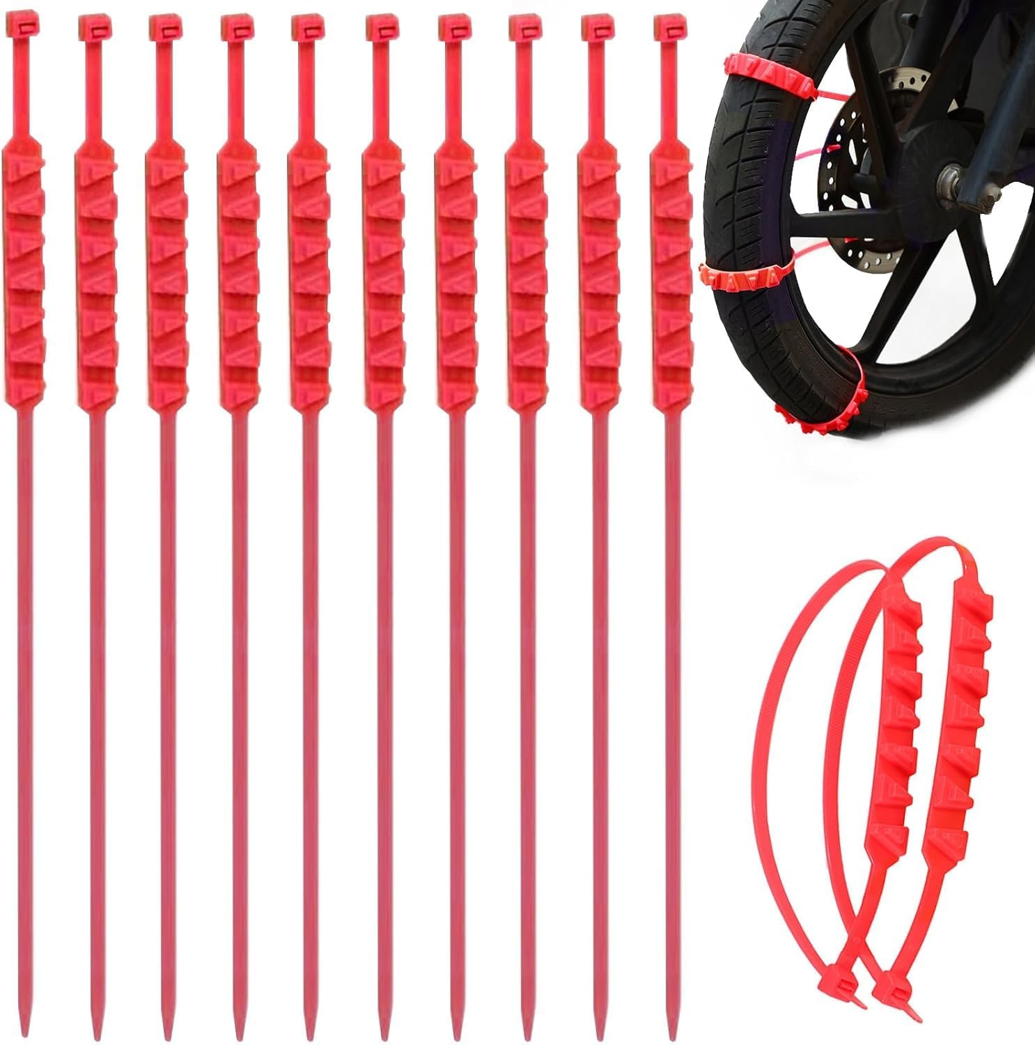 Linyongc Non-Slip Universal Car Tyre Chains, 10Pcs Reusable Snow Chains, Red image number 1