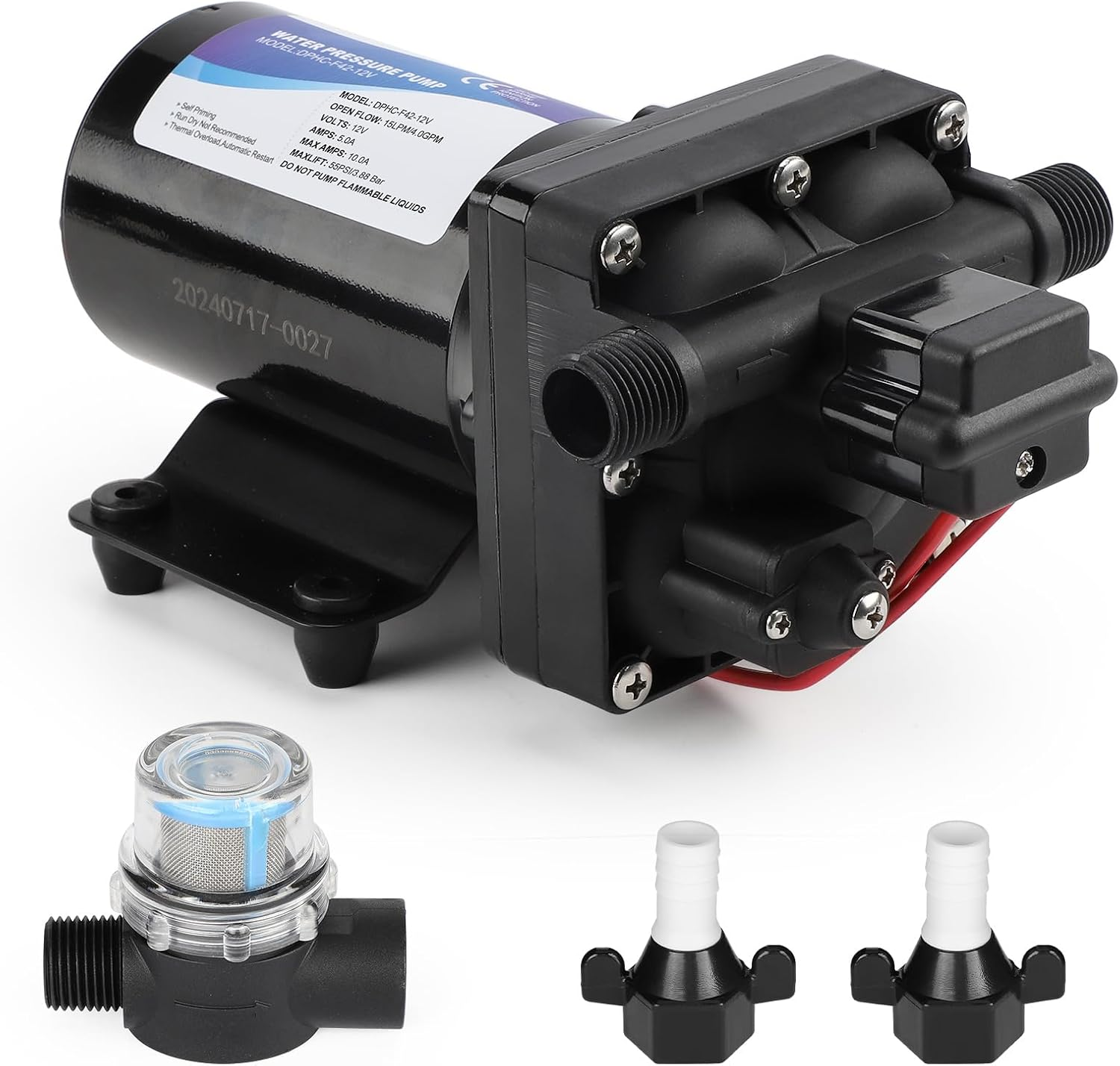 4048-153-E75 RV Water Tank Pump, 12V 4 GPM, 55 PSI, 10 Amps Multi-Fixture Automatic Demand Pump for RV Caravan Marine Yacht Replaces 4048153E75S image number 5