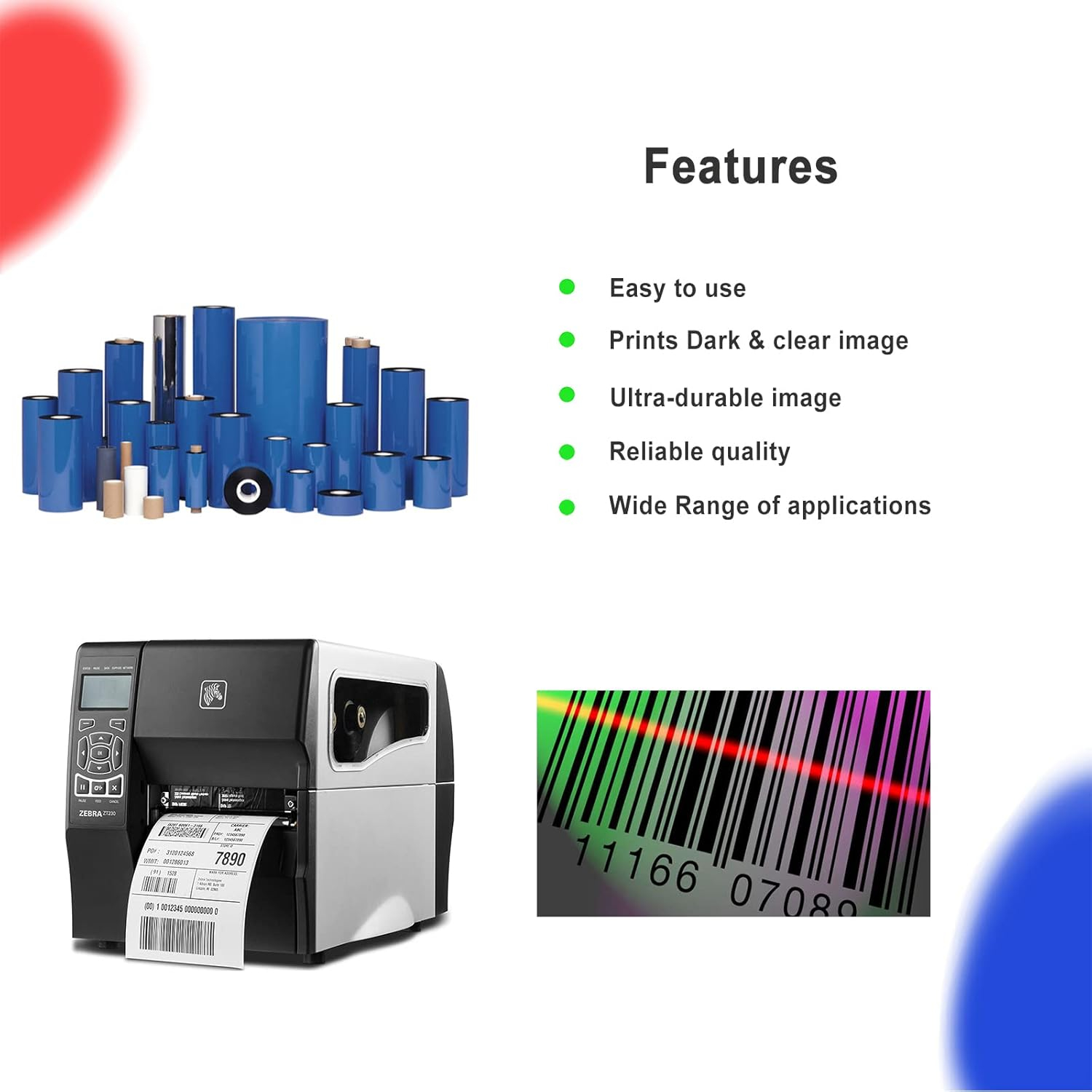 6 Rolls 5.12'' X 1476' Premium Resin Enhanced Wax Ribbon, 130Mm X 450M Black Thermal Transfer Ribbon, Barcode Thermal Label Printer Ribbon, Cso-Ink Outside, 1'' Core for Zebra, TSC, Godex, Citizen image number 5