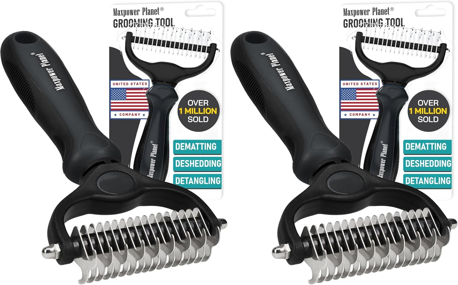 Maxpower Planet Pet Grooming Brush - Double Sided Shedding and Dematting Undercoat Rake Comb for Dogs and Cats,Extra Wide,Blue