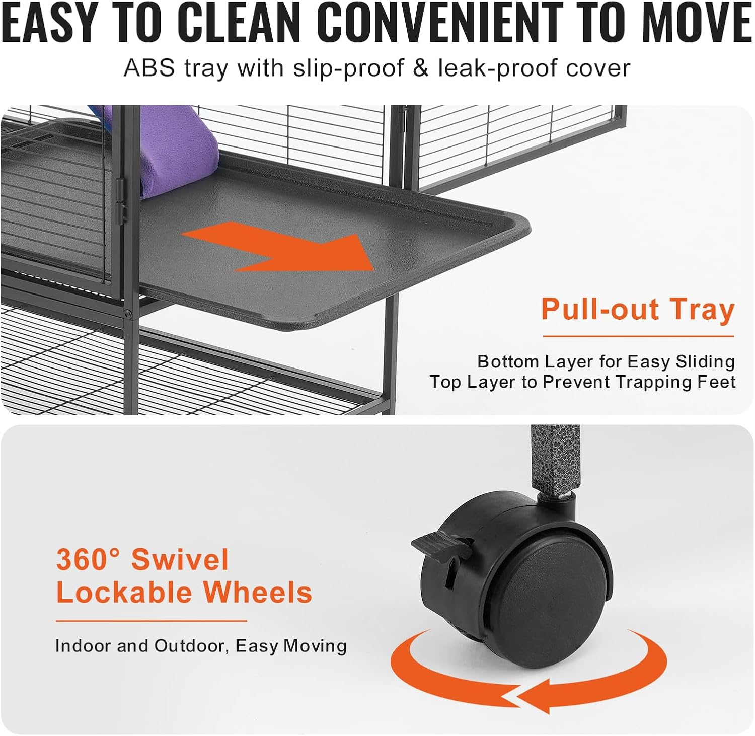 VEVOR 34" Rolling Metal Ferret Cage, Large 2-Tier Critter Nation Cage, Small Animal Cage with Ramps & Tray, Easy to Set up for Pet Rats, Hamster, Guinea Pig, Chinchilla, Squirrel, Hedgehogs, Bunny image number 6