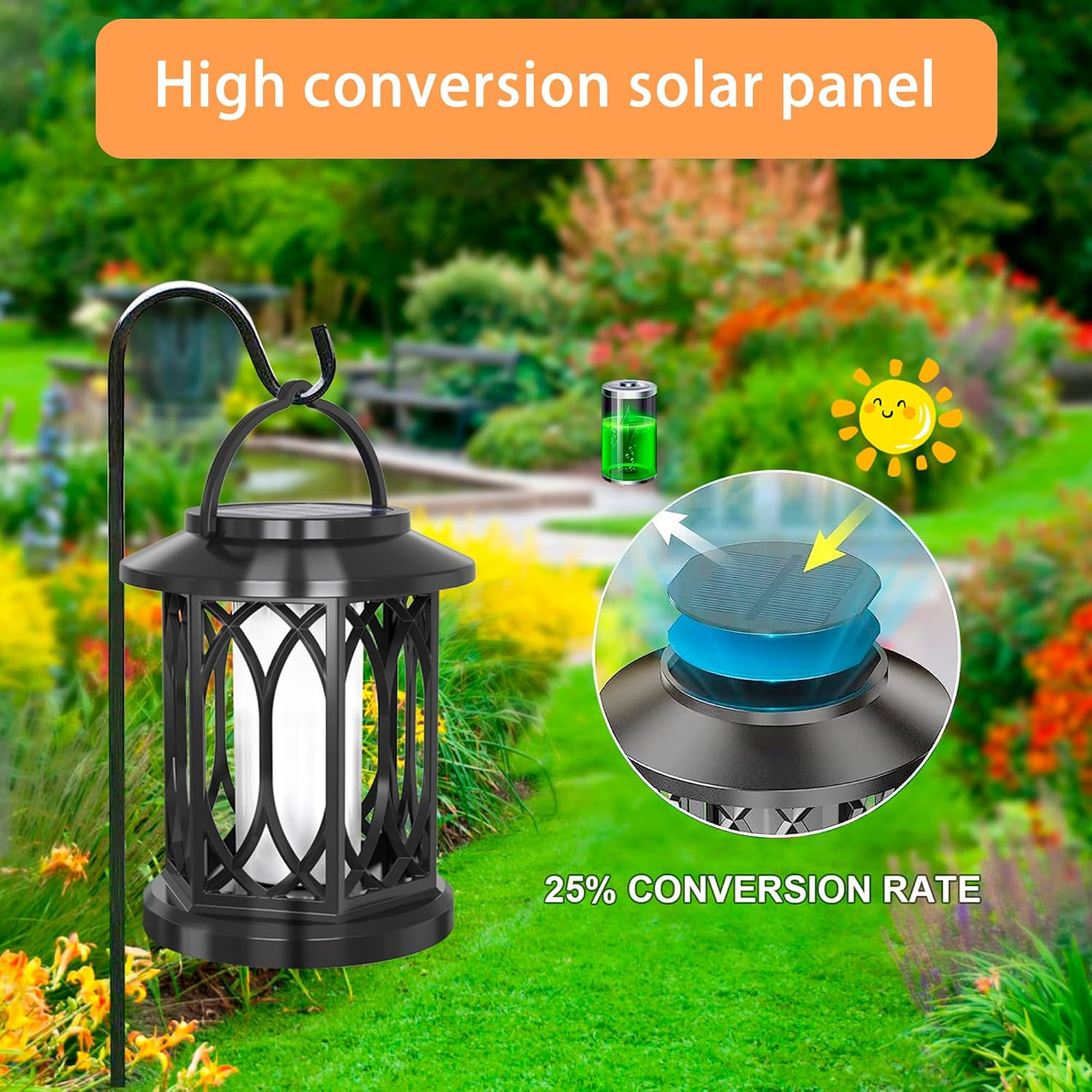 Emesak Flickering Flame Solar Lantern Outdoor Waterproof Light Outdoor Hanging Solar Light Suitable for Halloween Yard Terrace Lawn Table Decoration (1)