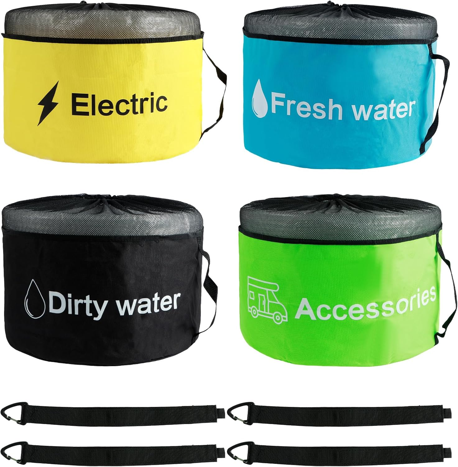 Fxvhojq 3/4Pcs RV Hose Storage Bags with Mesh Top Waterproof RV Utility Bag Multifunctional RV Accessories Storage Bags with Straps Large Sewer Hose Bag for Fresh/Black Water Hoses Electrical Cords