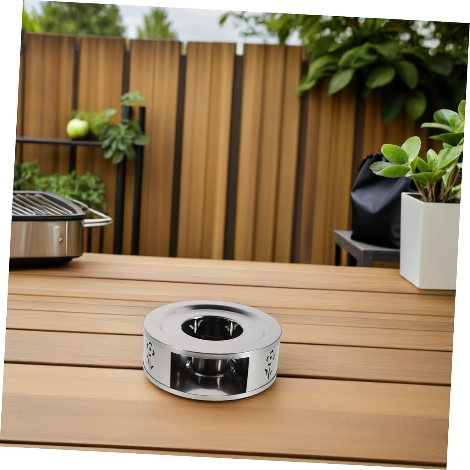 OKUMEYR Stainless Steel Tea Kettle Warmer with Floral Hollow Design Quick Heating Metal Coffee Warmer Base for Indoor Outdoor Use Suitable for Teapots Espresso Milk Tea and Social