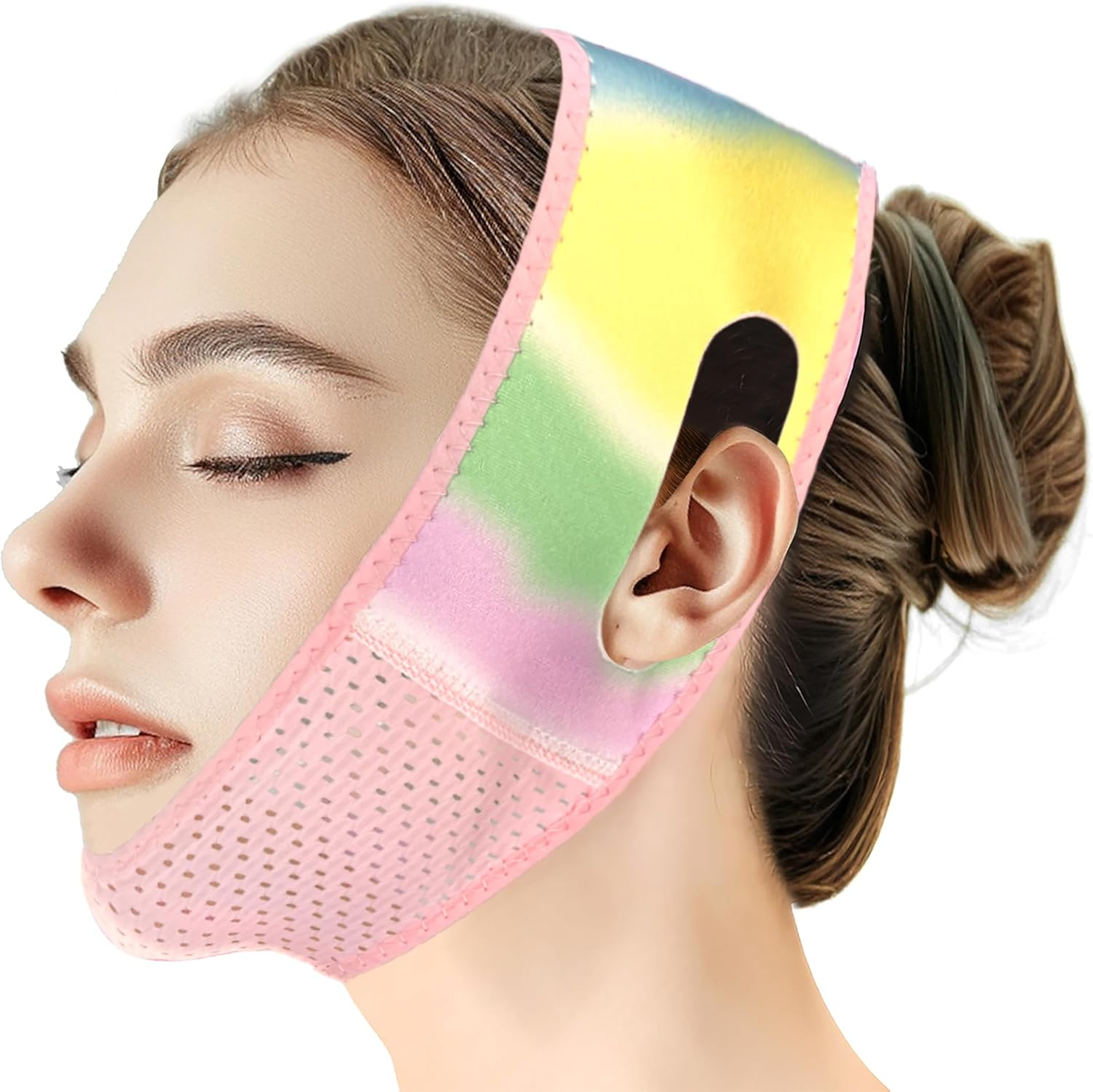 Reusable V Line Lifting Mask with Chin Strap, V Shaped Face Mask for Sagging, Jaw Exerciser (Pink and Purple)