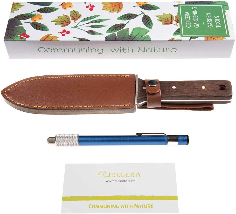 CIELCERA Hori Hori Garden Knife (Right Serrated Blade) with Sharp Rod, Ideal - Digging in the Garden and Landscaping Weeding Instrument image number 2