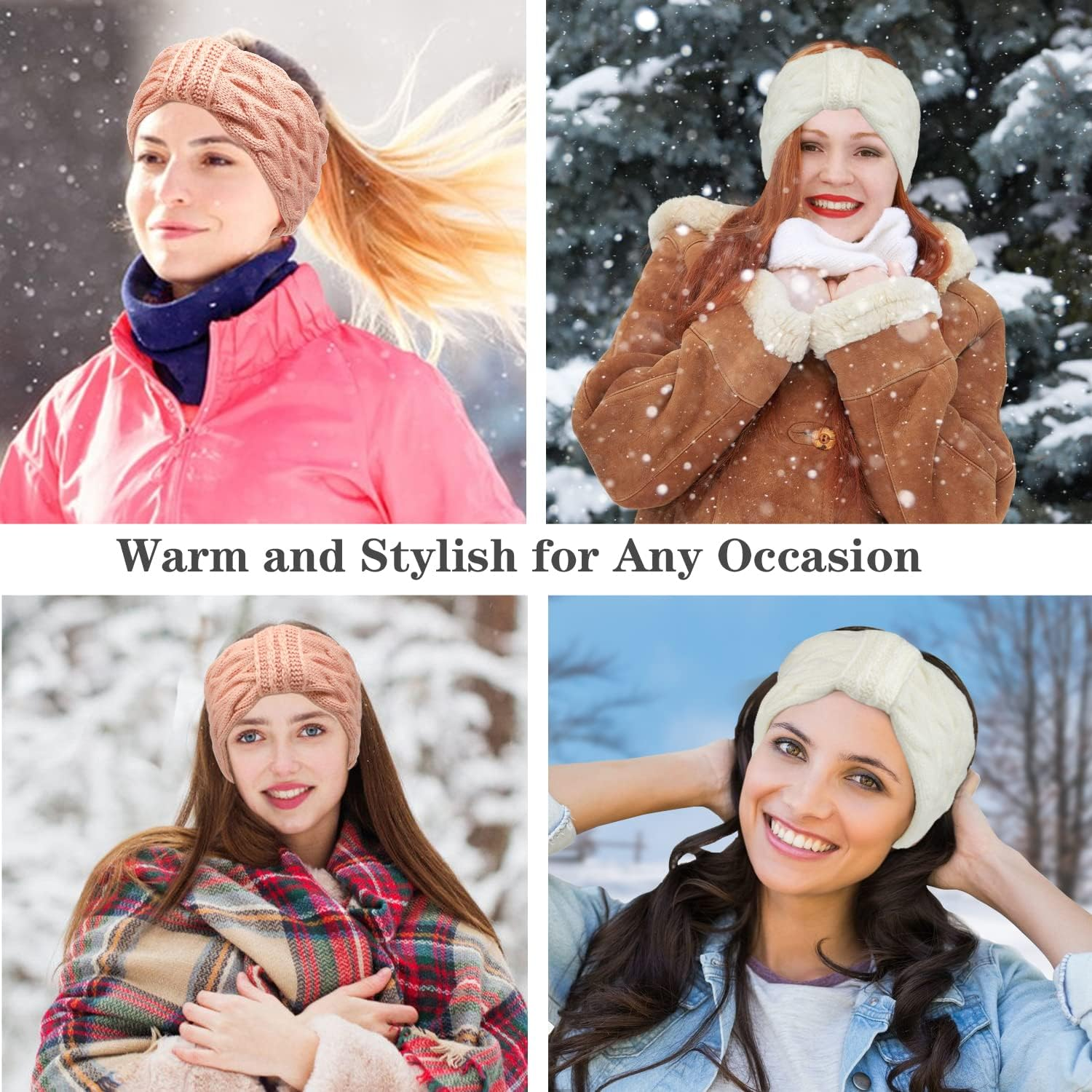 EYCLFY Women'S Winter Headband Women'S Winter Lined Fleece Hair Bands Elastic Headwrap Headband Crochet Women Hair Band Knitted Headband 2 Pieces (White + Pink) image number 6