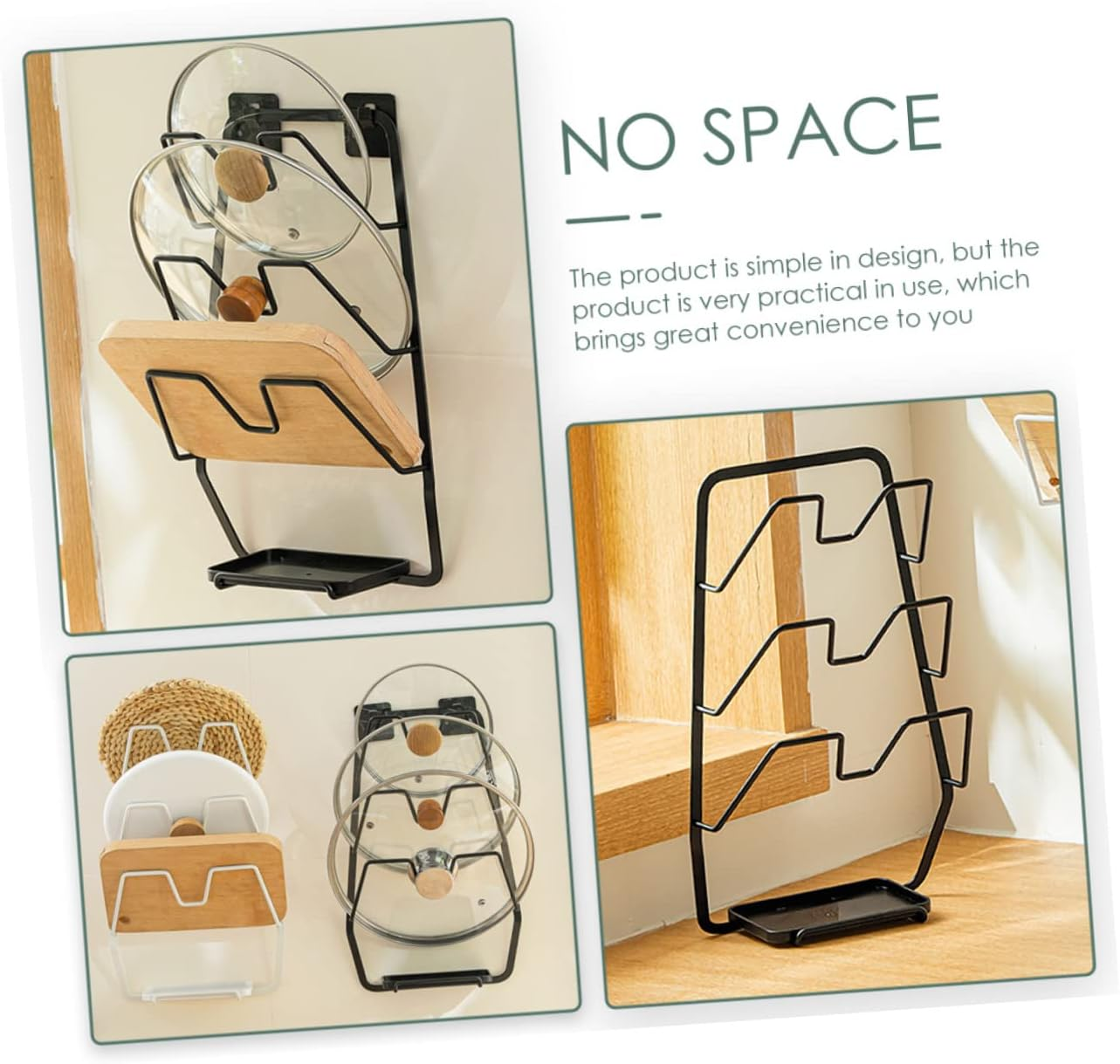 OKUMEYR Home Wall Mounted Kitchen Storage Rack for Pot Covers and Cutting Boards Punch Organizer for Efficient Space Saving and Easy Installation image number 6