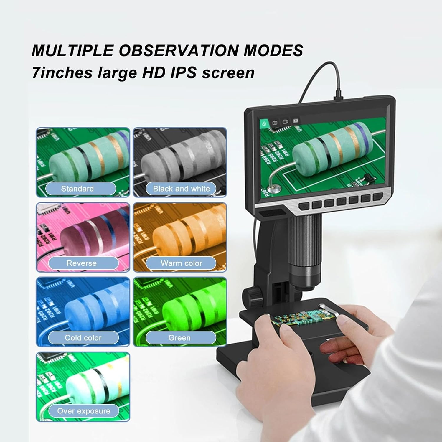 Cryfokt Digital Biological Microscope 500X 2000X Dual Lens 10 Adjustable LED Lights with Dual Lens, 7Inch 1080P 12MP LCD Screen, Coin Microscope for Laboratory Medical image number 1