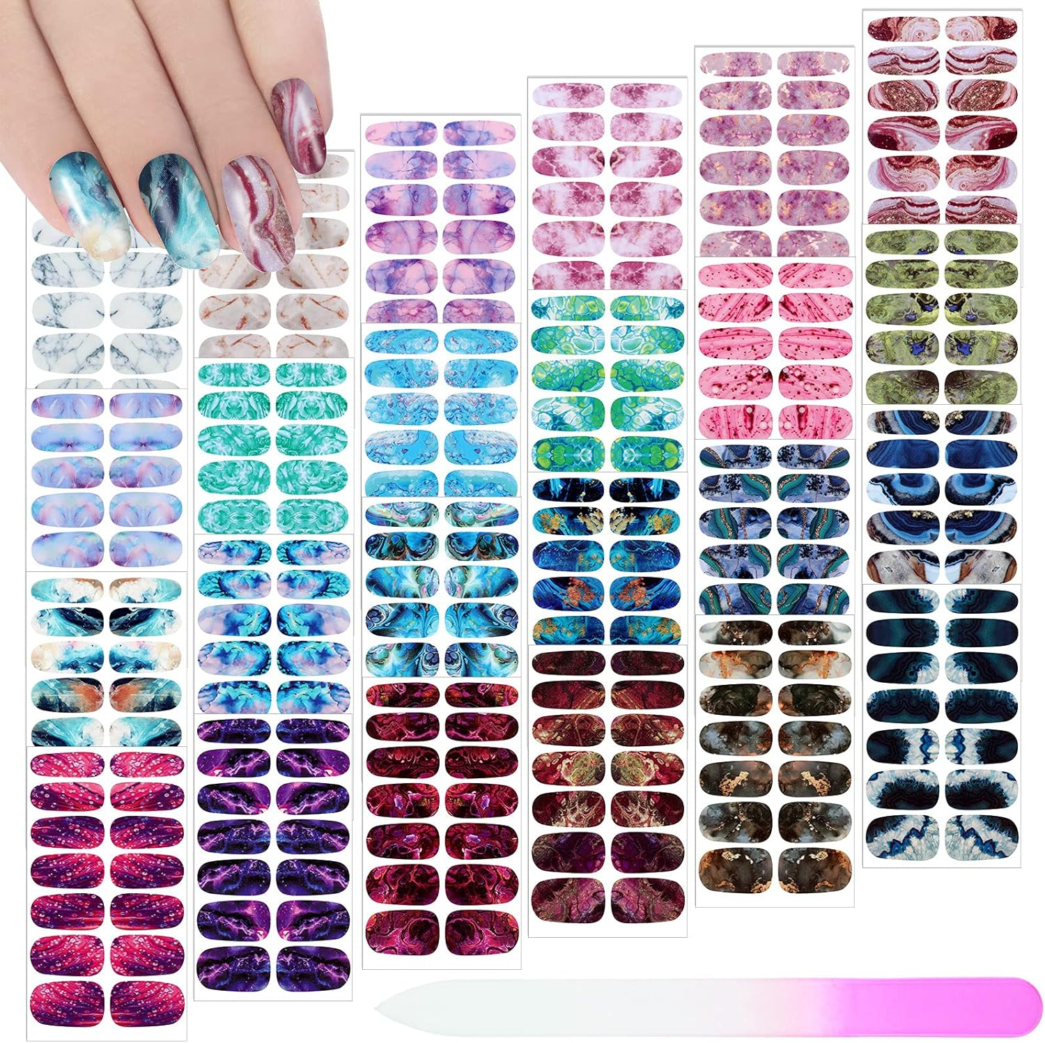 Maitys 336 Pieces 24 Sheets Full Wrap Nail Polish Strips Stickers Self Adhesive Gel Nail Strips Art Decals with File for Women DIY Decorations(Cool Style) image number 6