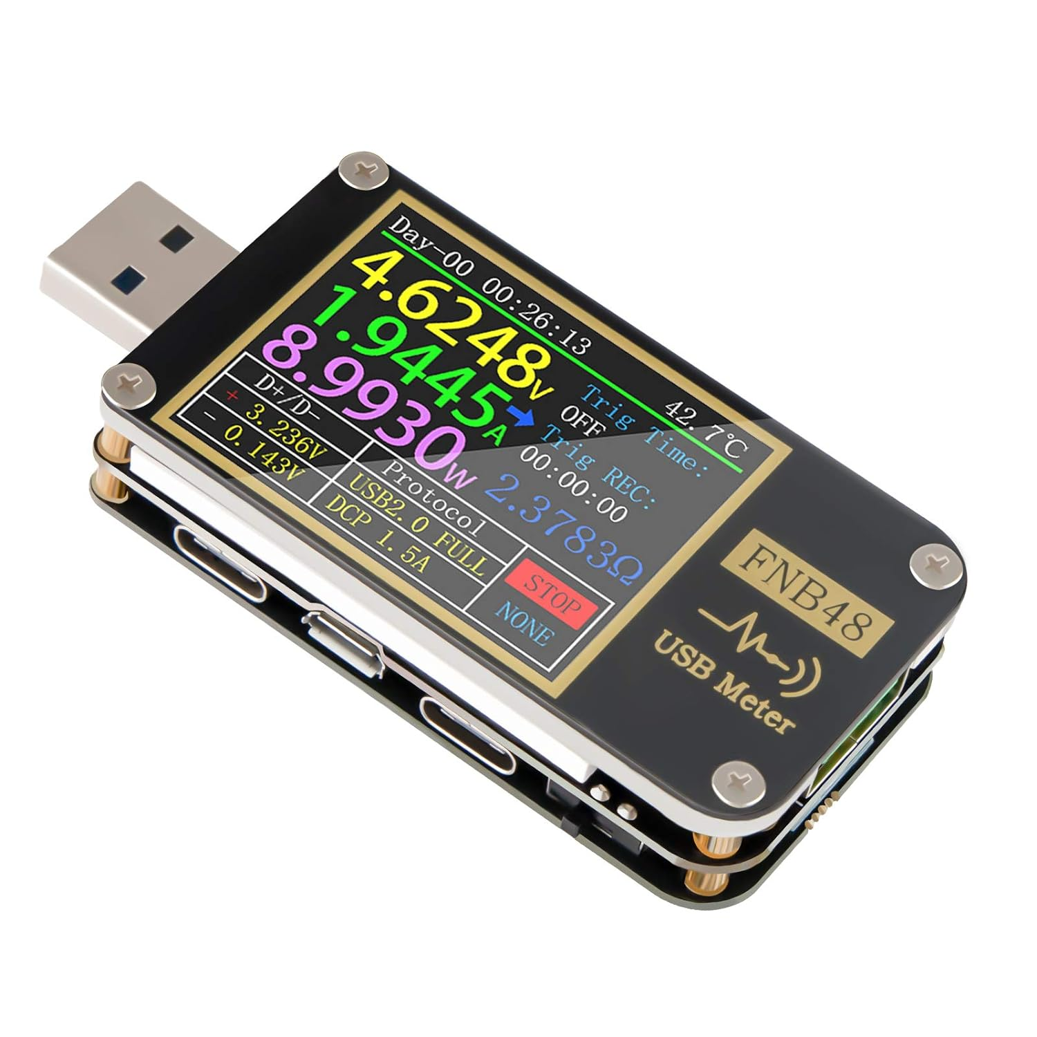 USB Tester USB Voltage Meter with Bluetooth PD Trigger Voltmeter USB 3.0 Voltage and Current Tester 4-24V 6.5A USB C Multimeter PPS Fast Charging Protocol QC2.0 3.0 FNB48