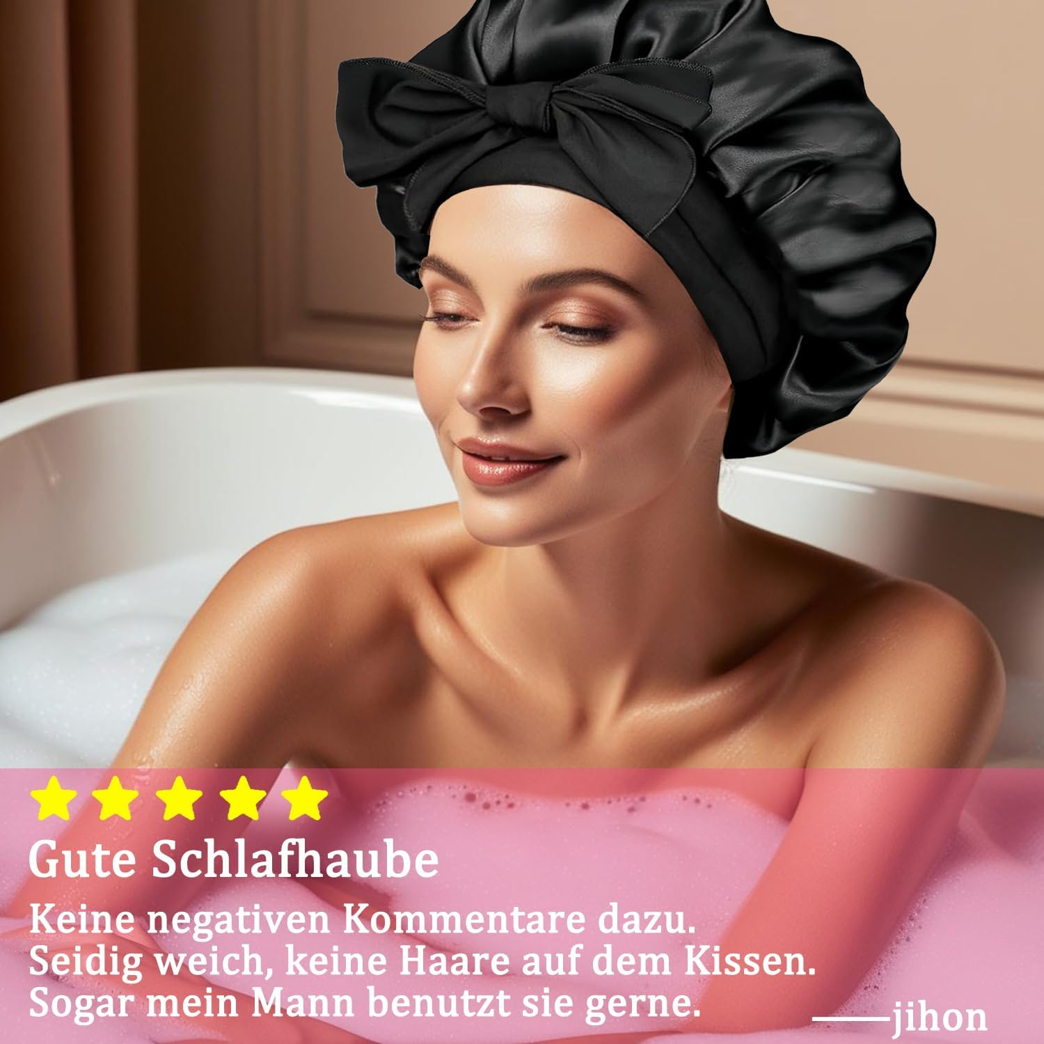 FOLAI Sleep Cap, Satin Bonnet, Silk Hood for Sleeping, Night Sleep Hat, Adjustable Sleep Cap, Headgear, Soft Headband, Sleep Cap, Silk with Elastic Band for Women and Girls (Black), Black, 58 image number 4