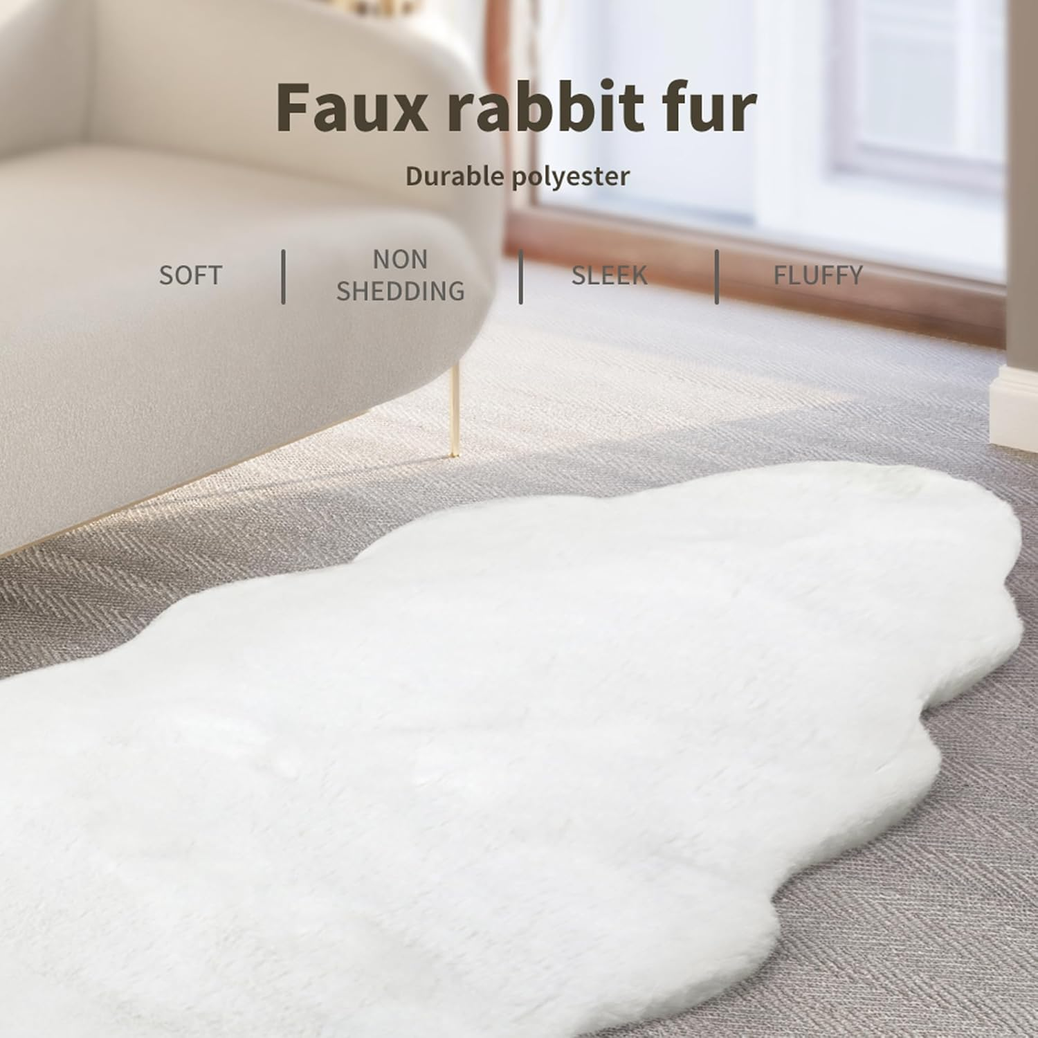 MARLOW Fluffy Shaggy Rug Anti-Slip, Faux Fur Sofa Rugs, Super Soft Floor Carpet for Bedroom, Living Room, Office (200X80Cm,White)
