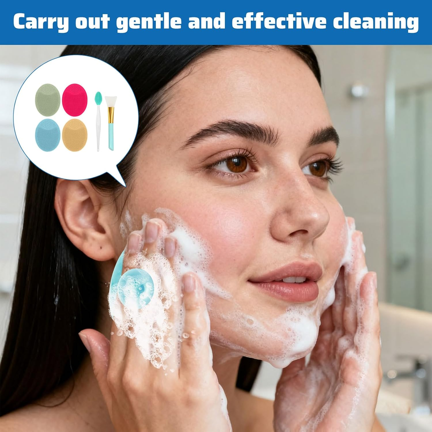 Silicone Face Scrubber, 6Pcs Skin Care Tools, Silicone Scrubber, Facial Pore Cleansing Brush Manual Kit, with Lip Exfoliator Brush, Soft Face Scrubber for Skin Care and Exfoliator image number 5