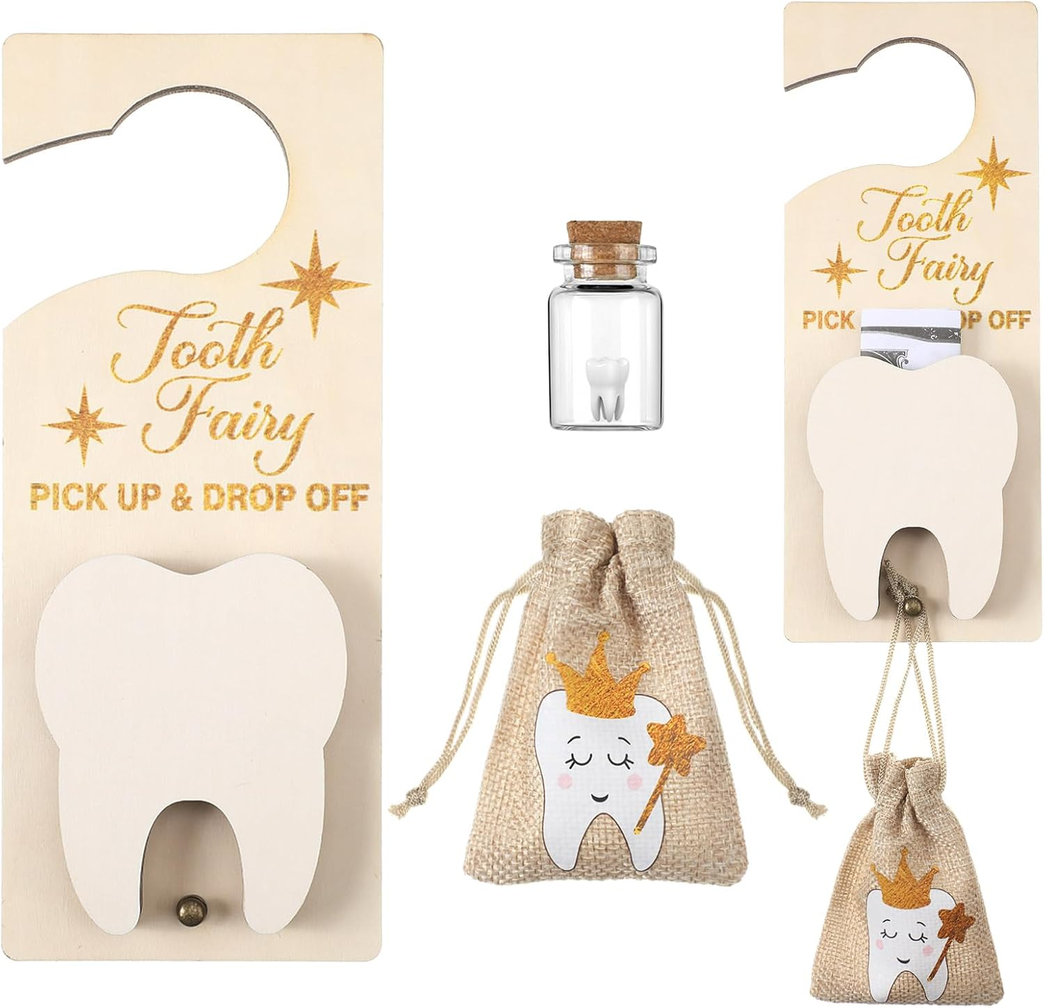 Doublefill Tooth Fairy Holder Bag Hanger with Money Slot Keepsake Bottle Velvet Pouch Tooth Fairy Box Encourage Gift for Lost Teeth Boy Girl Milk(Classic,Lake Blue)
