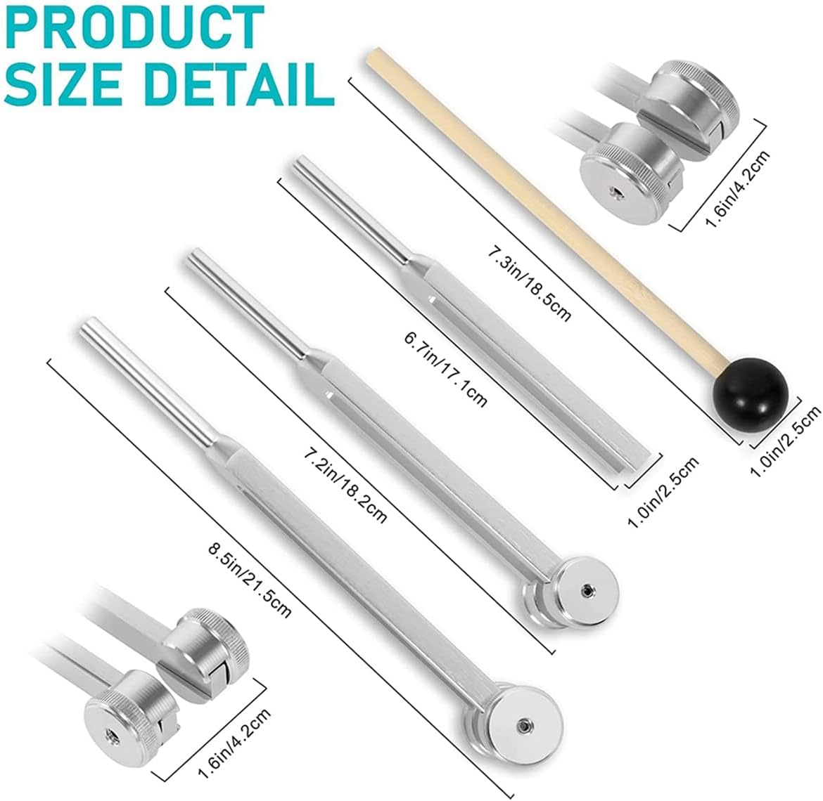 4 Pack Tuning Fork Set(128Hz, 256Hz, 512Hz) with Tuning Fork Hammer for Sound Sound Vibration Tool with Base,Silver image number 5