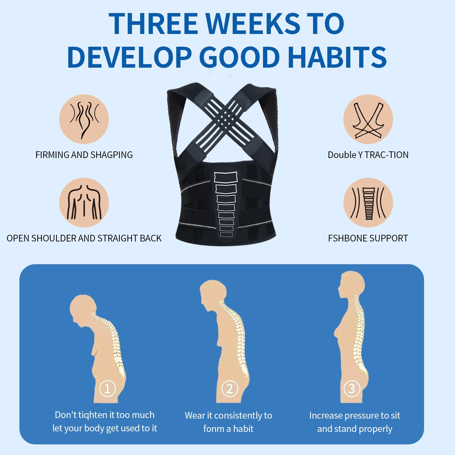 Back Support Posture Corrector for Women Men, Shoulder Supports & Immobilizers Scoliosis and Hunchback Adjustable Belt Back Brace for Lower Back Pain Posture Trainer - Black (S) image number 4