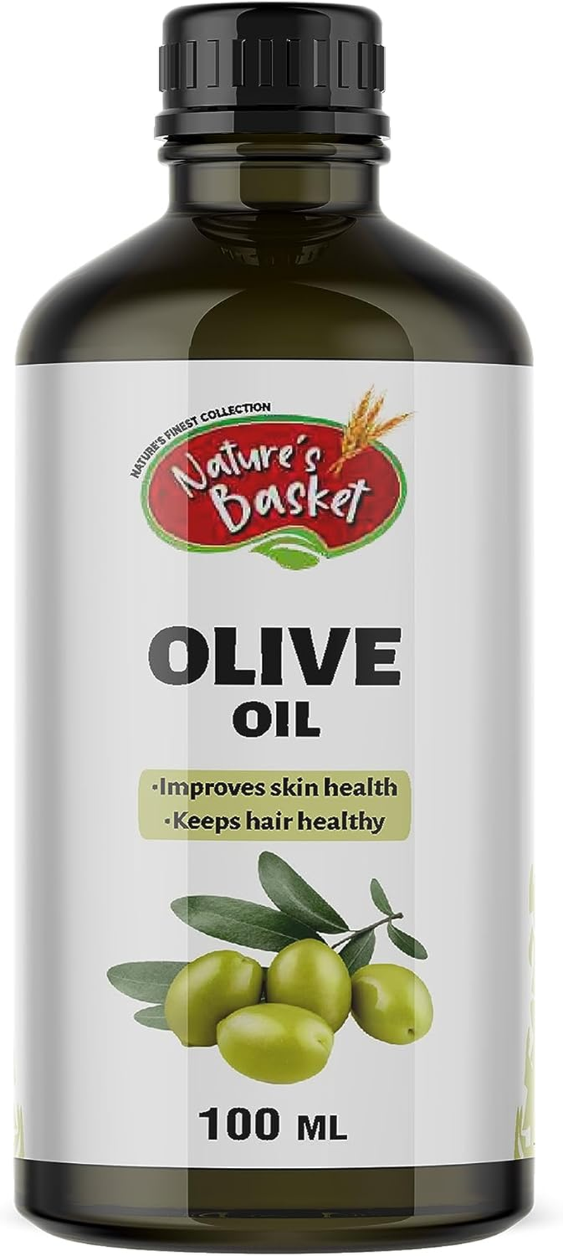 Nature'S Basket Pure Olive Cold Pressed Carrier Oil for Hair & Skin, 100 Ml Helps Strengthen Hair Roots, Deeply Moisturizes Skin, Helps Reduce Wrinkles & Fine Lines, No Alcohol - 100 Ml