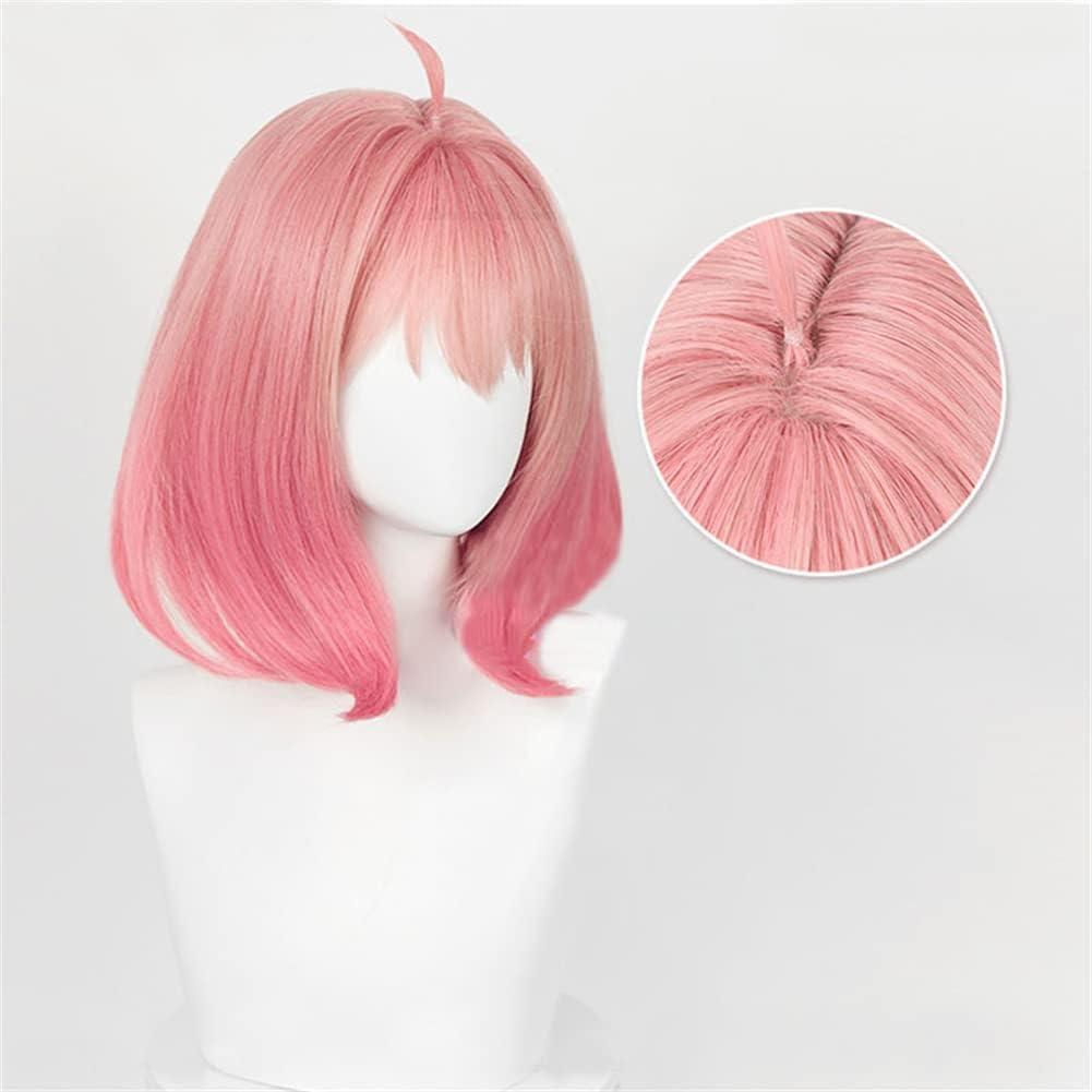 Anime SPY&times;FAMILY Anya Forger Cosplay Wig Short Pink Gradient Halloween Party Wigs for Women and Girls (Wigs and Headpiece) image number 1