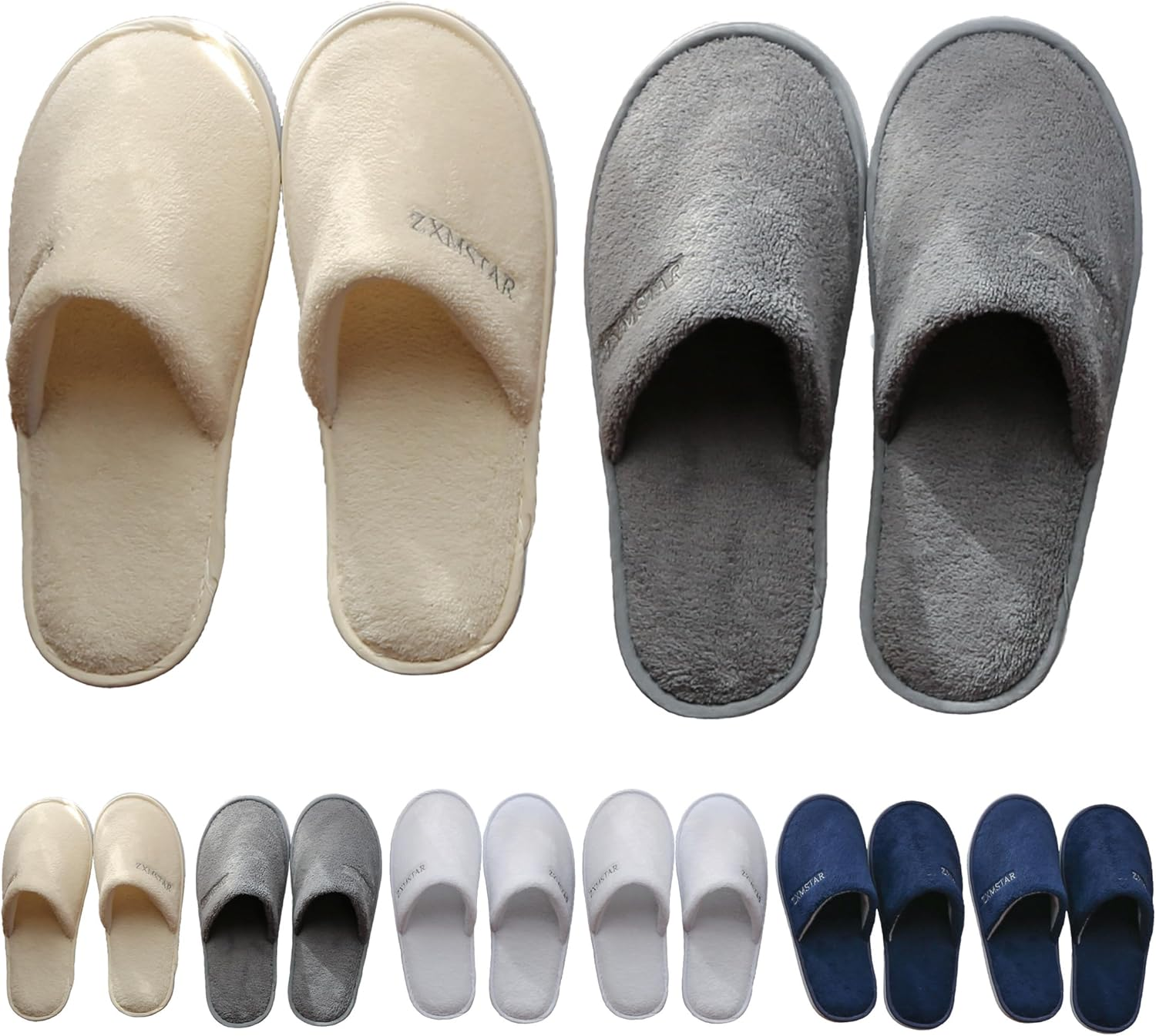 ZXMSTAR SPA Slippers, 8 Pairs Disposable Slippers for Guests, Soft Hotel Slippers Coral Fleece, Washable Reusable House Slippers Unisex, Bride Slippers for Wedding Party Bedroom Travel image number 1