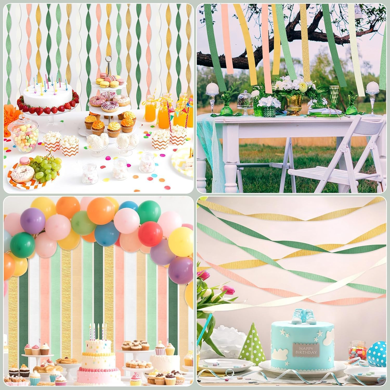 6 Colors Green Khaki Gold Crepe Paper for Party Decorations, Green Gold Wedding Party Crepe Paper Streamers, Crepe Paper Streamers Party Decorations Colourful Streamer image number 1