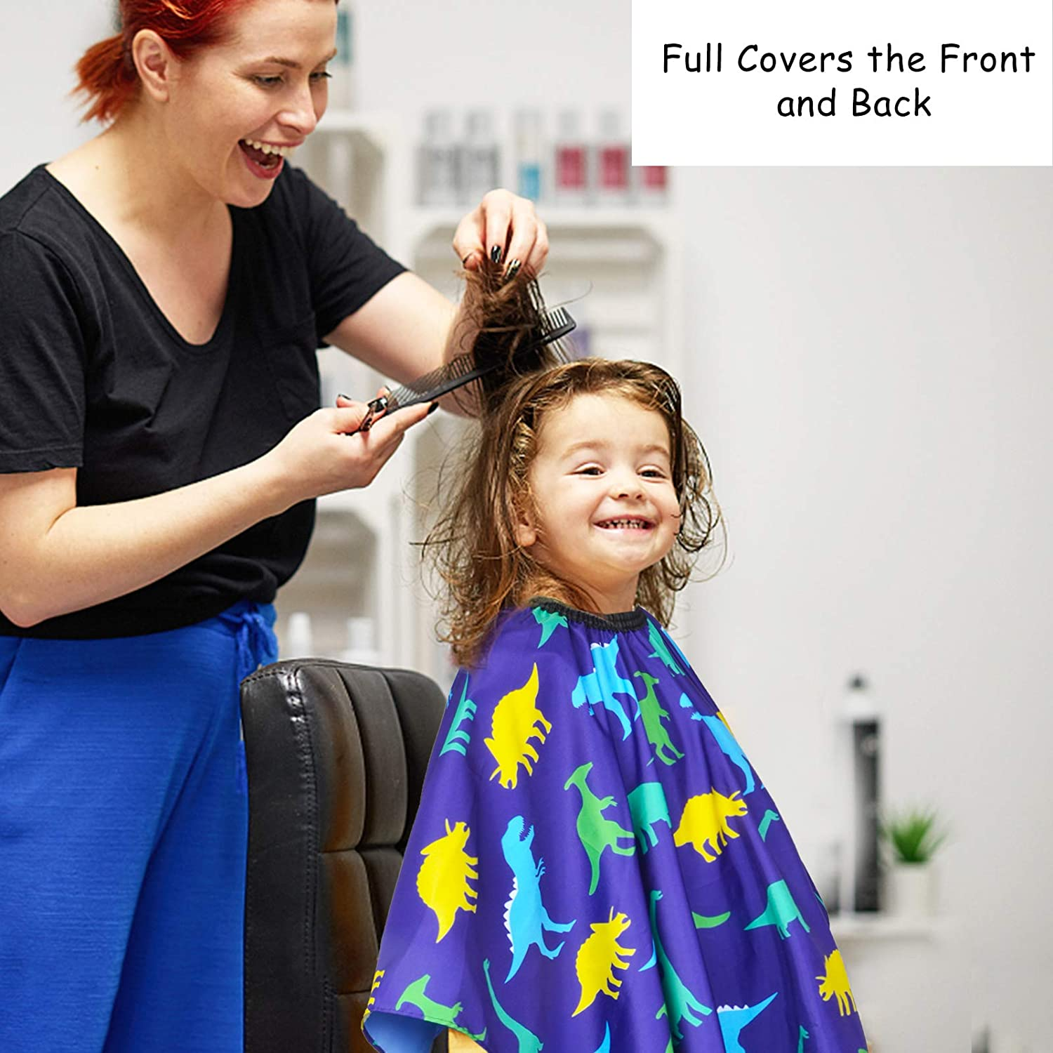 Kids Haircut Cape, Unicorn Dinosaur Barber Cape with Adjustable Neckline, Hair Cutting Cover Apron Gown for Girls Boys image number 6
