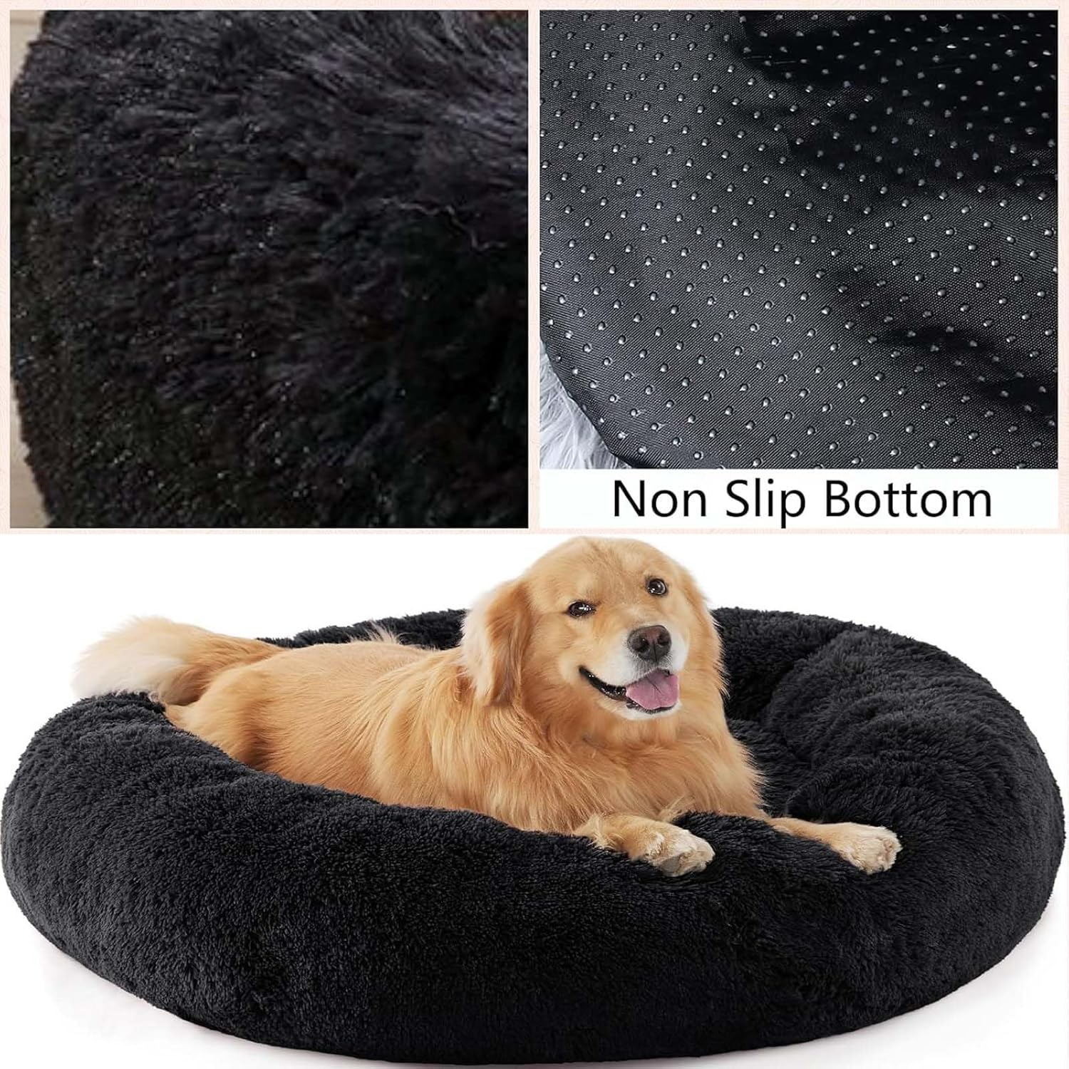 Calming Dog Bed for Small Medium Dogs,80Cm Anti-Anxiety Donut Dog Cat Cuddler Bed Machine Washable Fluffy Luxury Anti-Slip Waterproof Mute Base Warming Cozy Soft Pet round Bed-Black image number 2