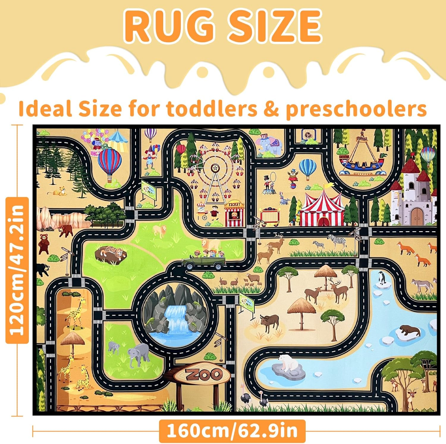 Kids Play Rug Carpet Town City Industrial Farm Road Car Mat 160X120Cm Kids Playmat Exercise Mat Learning Educational Area Rug for Children Boy Girl Kids Toddler Bedroom Playroom (Style C, 120X160Cm)