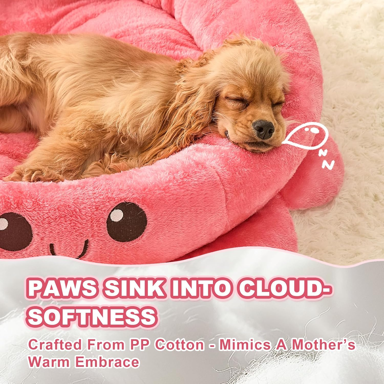 Jiupety Cute Calming Dog Beds Clearance for Large Dogs, Anxiety Bolster Dog Bed with Octopus Shape, Pink, Red, Boho, round Pet Bed Cat with Removable Cushion image number 4