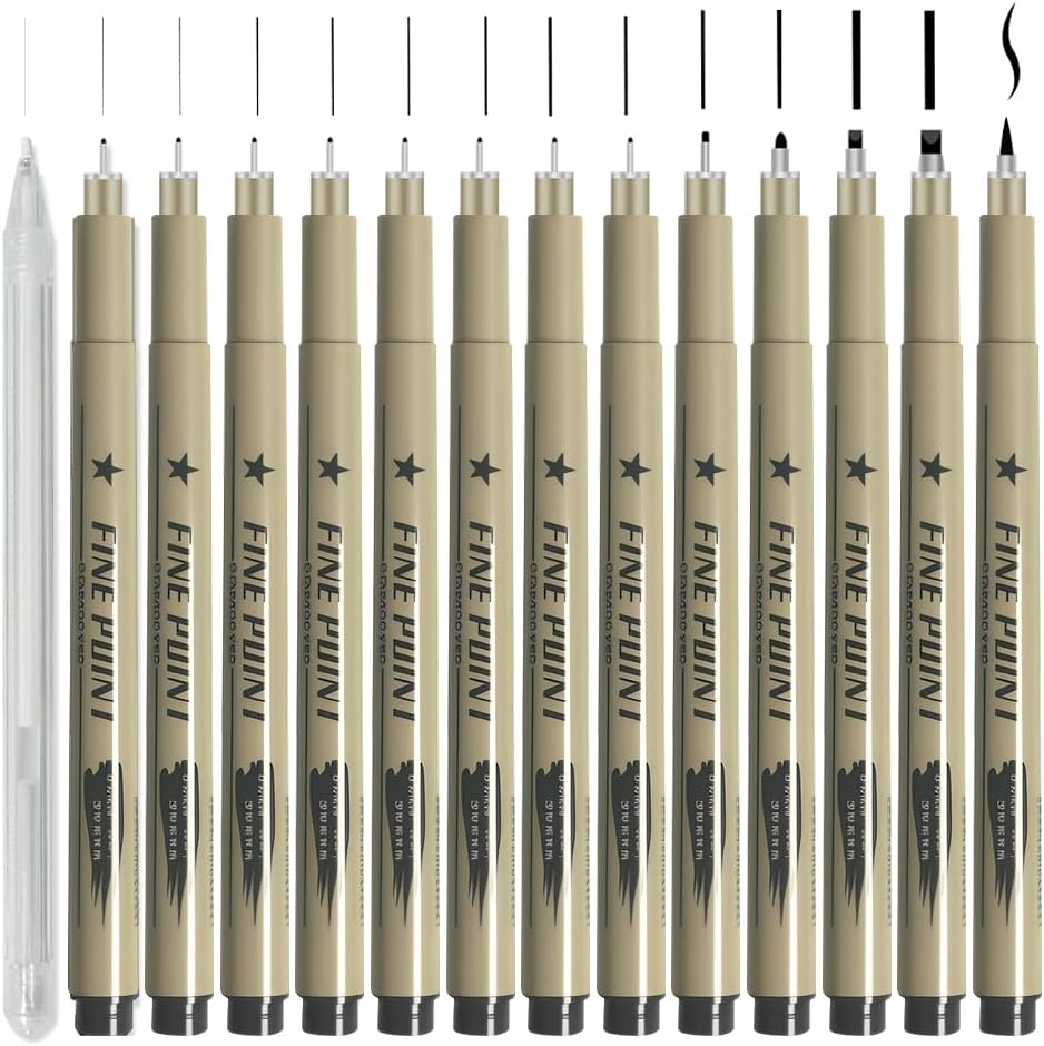 Chamgeco Professional Micro Fineliner Pens Set of 12, Precision Black Micro Drawing Pens with Waterproof Archival Ink, Artist Supplies for Sketching, Manga, Anime, Technical Drawing, Watercolor Art