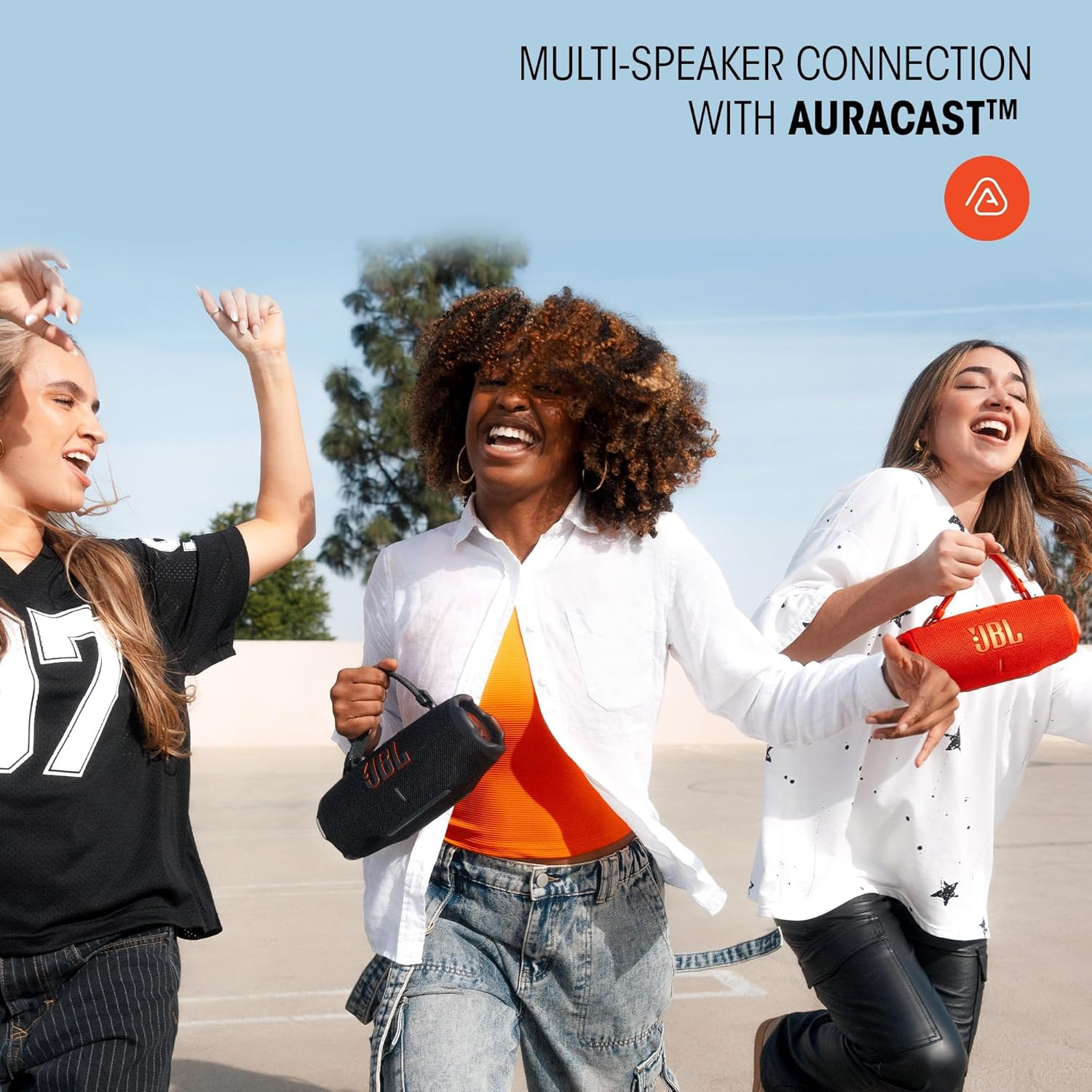 JBL Charge 6, Powerful JBL Pro Sound with AI Sound Boost, up to 28 Hours of Playtime, Multi-Speaker Connection by Auracast, Waterproof, Dustproof, and Drop-Proof, Black and Orange - Blue image number 3