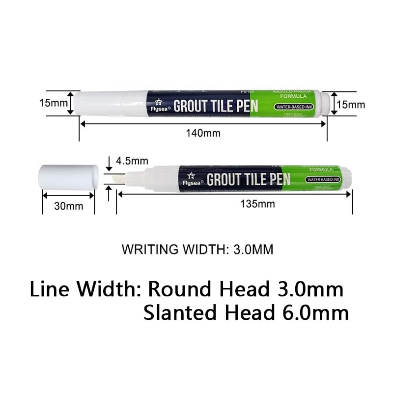 5PCS Grout Pen with 5 Replacement Tips - 2-In-1 Dual Tip (3.0Mm round & 6.0Mm Oblique) Tile Repair Kit, Waterproof Grout Sealer for Bathroom Kitchen Floor Wall Tiles