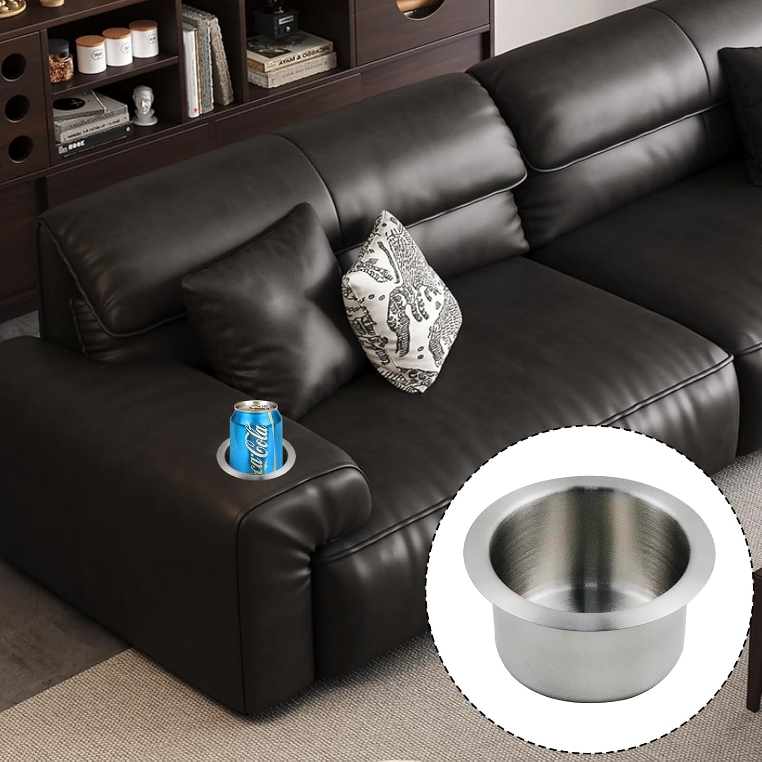 Antrader 2 Pieces Cup Holder Inserts for Car Replacement Stainless Steel Cup Holder for Boat, Sofa, Recliner,Table, Silver, 107 X 55Mm Outer Size, 84Mm Inner Dia. image number 1