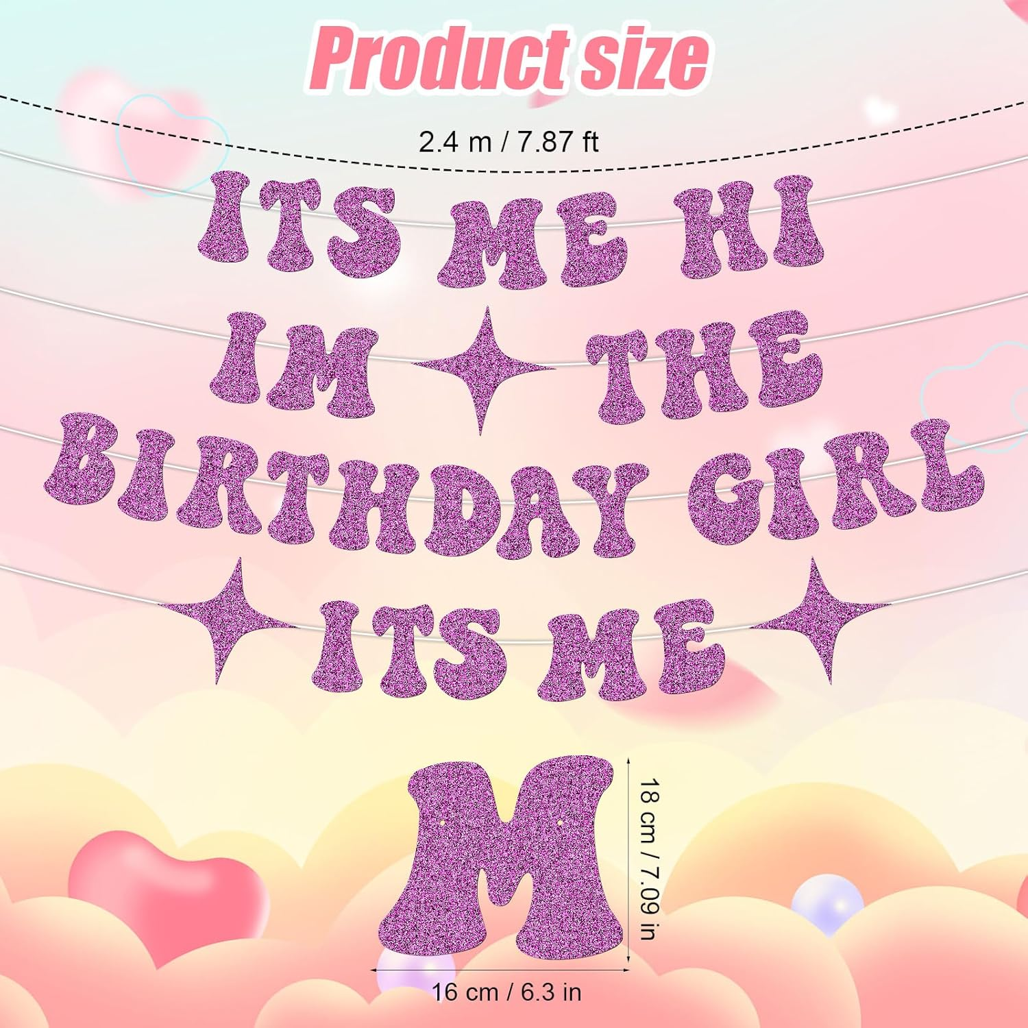 It'S Me Hi I'M the Birthday Girl It'S Me Banner, Shiny Birthday Hanging Garland Sign Girls Birthday Party Decoration Photo Backdrop for Wall Home Mantle (Hot Pink) - Hot Pink image number 4