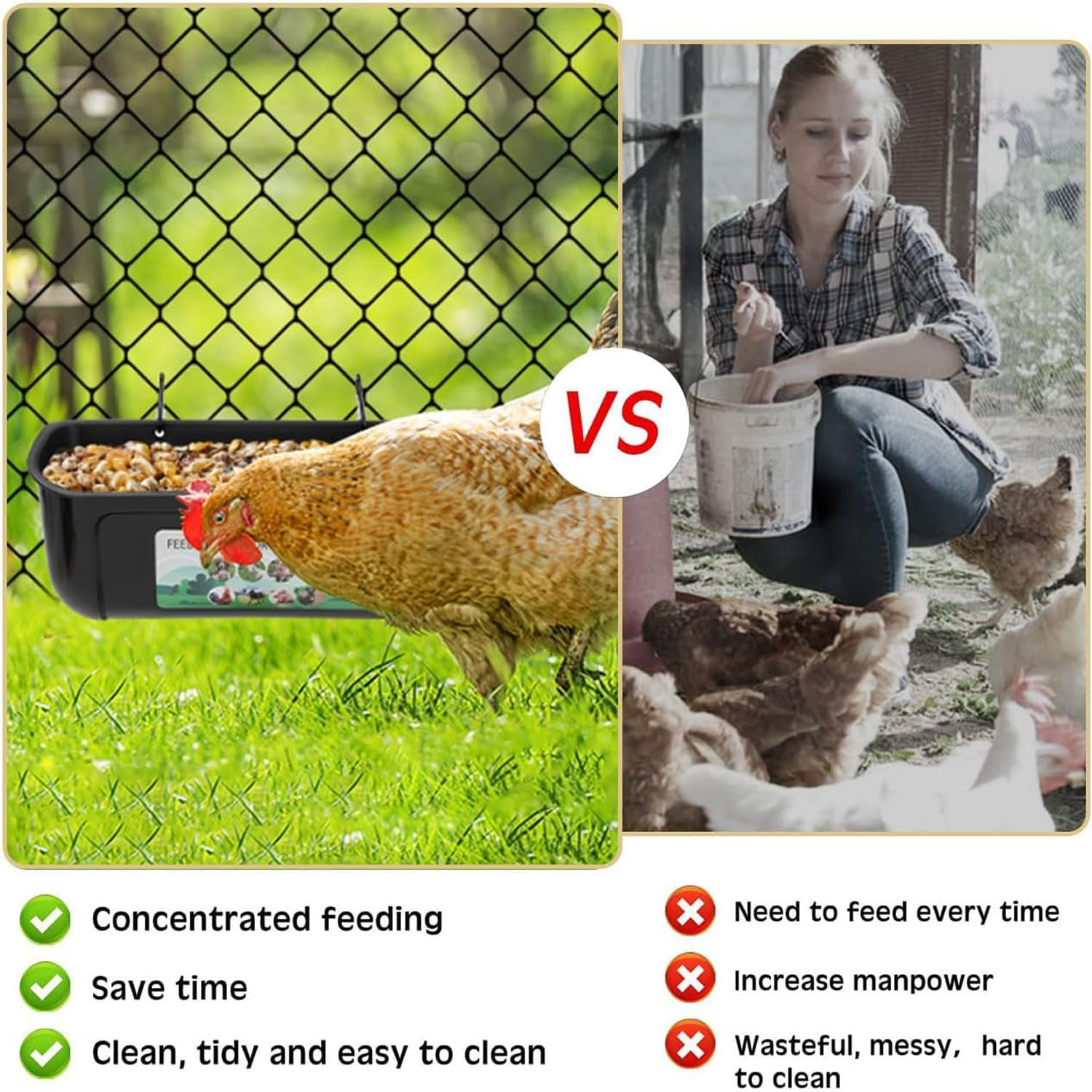 Lxcshljx 3Pcs Chicken Feeder Troughs, Goat Feed Trough, Hanging Fence Feed Trough with Clips Screws, Poultry Feeder Water Troughs, Versatile Feeding Container Supplies for Livestock Duck Sheep Goose