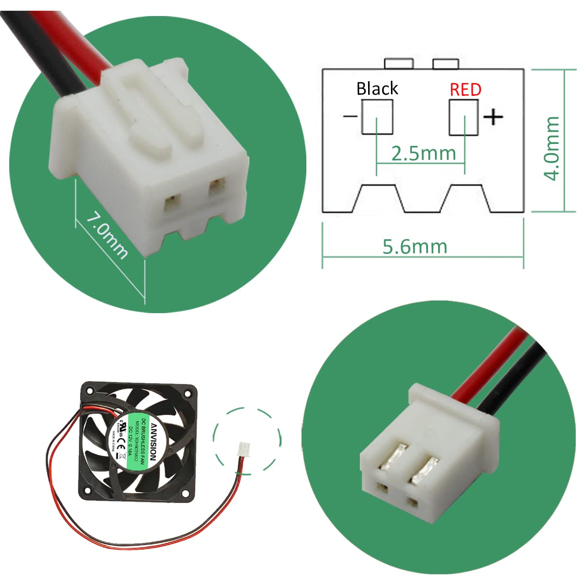 ANVISION 60Mm X 15Mm DC 12V Brushless Cooling Fan, Dual Ball Bearing, 2-Pin image number 5