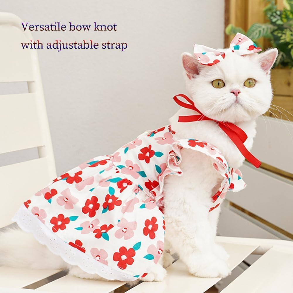 Dog Dress Dresses for Small Dogs Bow Cat Dress for Cat Only Dog Outfit Summer Puppy Clothes (Red, M)