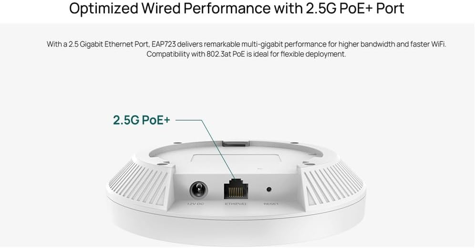 Omada BE3600 Dual-Band Ceiling Mount Wi-Fi 7 Access Point, 2.5 G Port, Omada SDN, Cloud Management, Seamless AI Roaming, Poe, Secure Guest Network, Business-Class, by Tp-Link, 5-Year Warranty(Eap723)