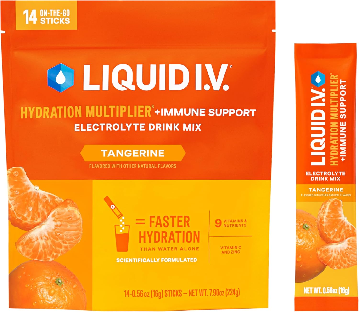 Liquid I.V. Hydration Multiplier + Immune Support, Easy Open Packets, (Natural Tangerine Flavor, 14 Count) image number 5