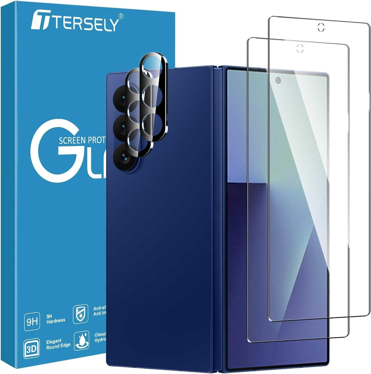 [2+2 Pack] T Tersely 9H Tempered Glass Screen Protector for Samsung Galaxy Fold 7 5G (2025), anti Scratch, Full Cover, Easy Install, 2 Pack Screen Protector and 2 Pack Camera Lens Protector image number 5