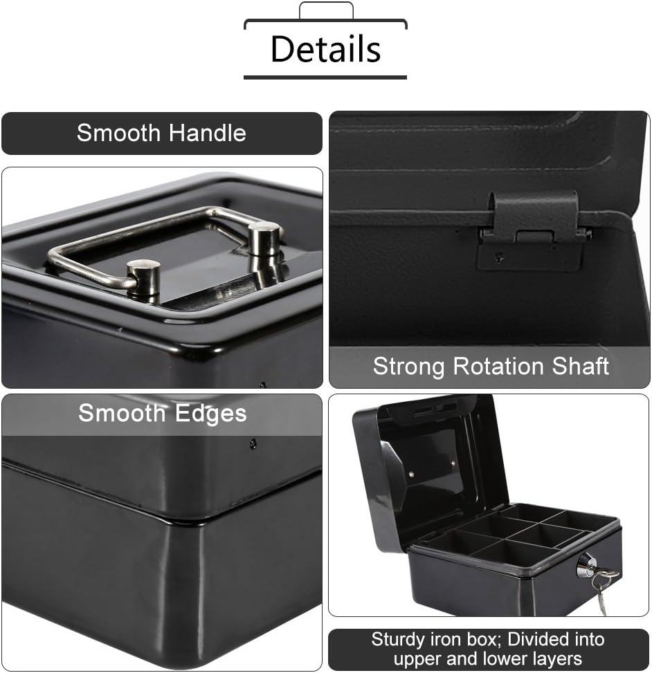 Mini Safe Security Box Household Portable Steel Lockable Cash Money Box (Black) image number 2