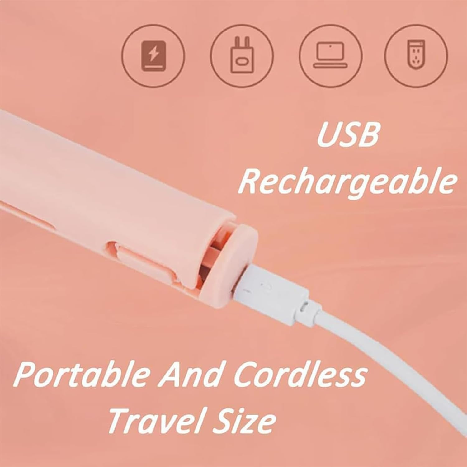 Mini Dual Purpose Curling Iron, 2-In-1 Mini Curling Iron & Hair Straightener, Portable Small Curling Iron for Short Hair, USB Rechargeable (White) - Pink image number 6