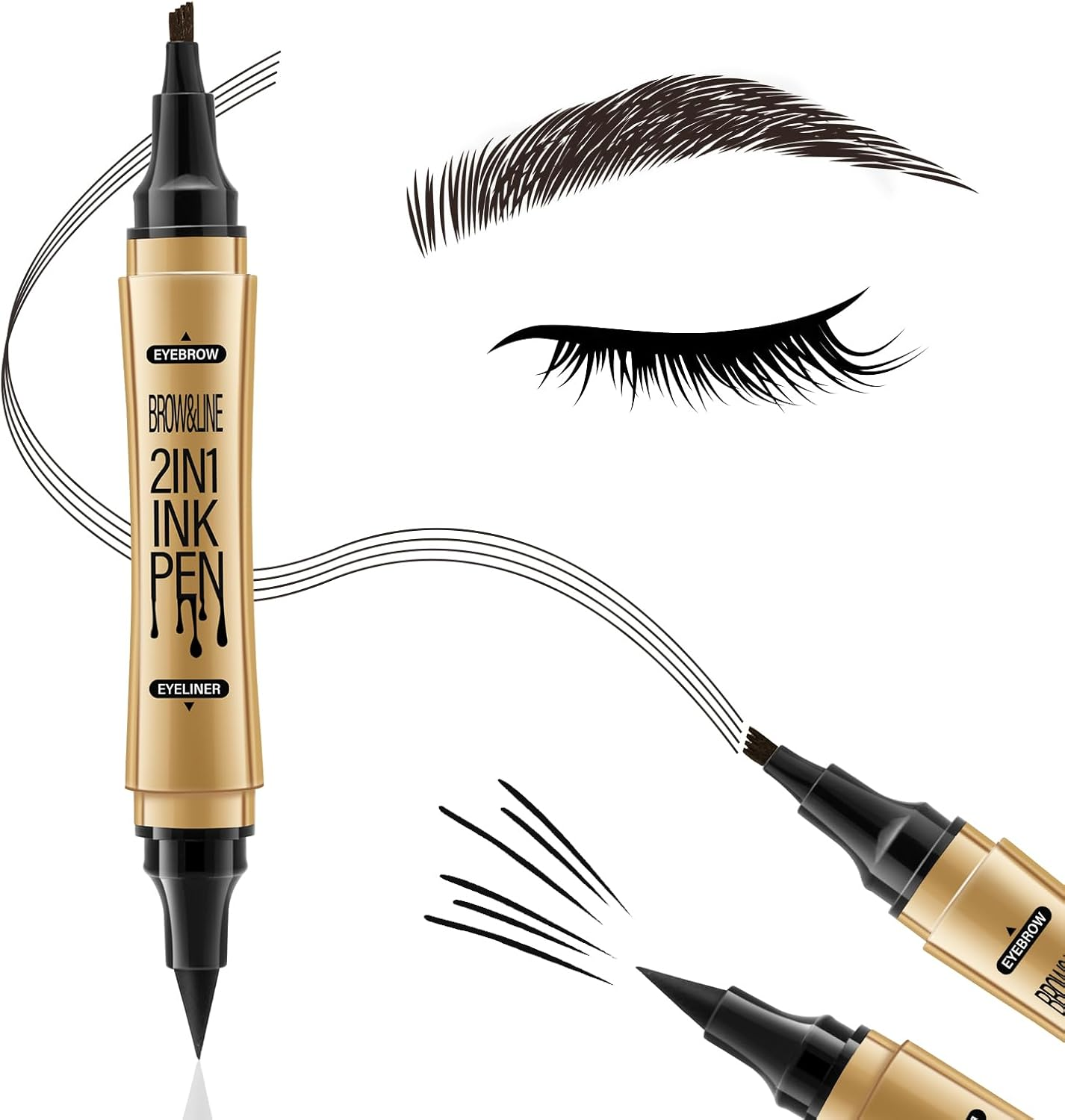 Boobeen Liquid Eyebrow Pen Eyeliner Dual-Ended, 4 Tip Eye Brow Pencil Ink Liner Kit for Matte Eye Makeup, Glides on Smoothly